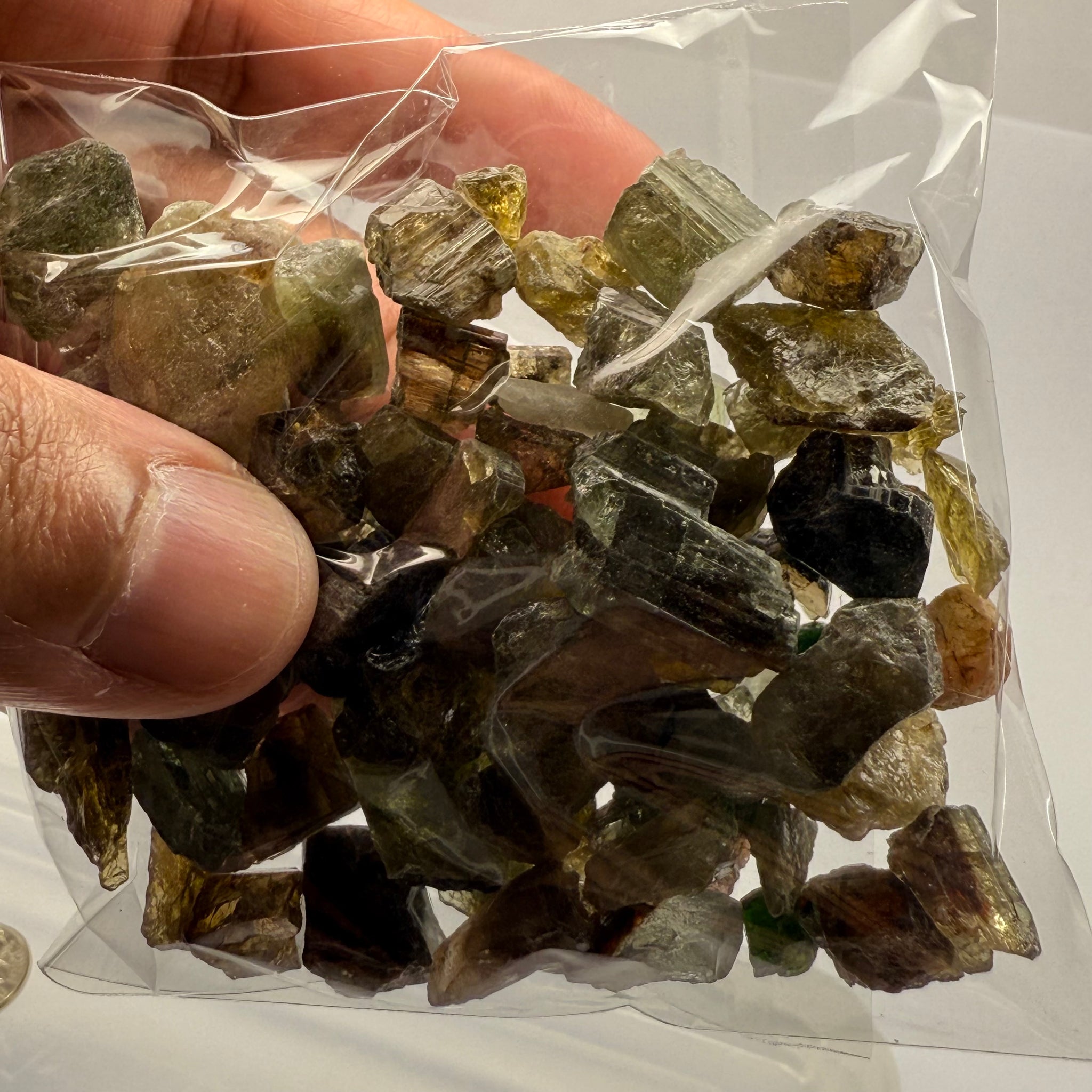 Tourmaline crystals bag, mine run, Mwajanga, Tanzania, Untreated Unheated, specimen and cab grade, or facet with inclusions