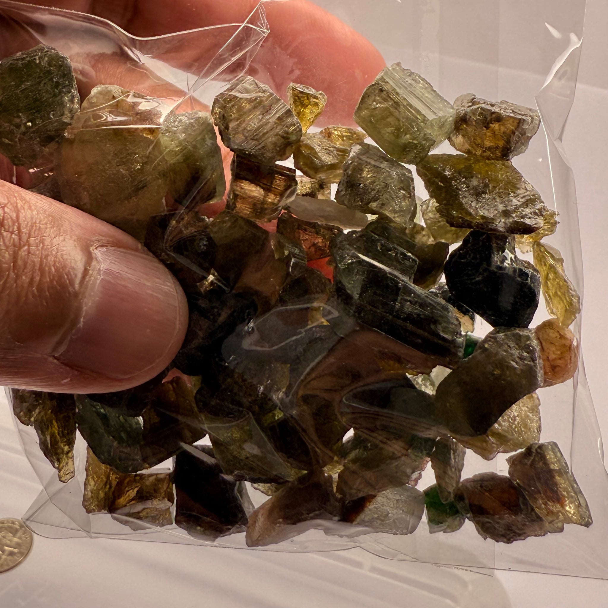Tourmaline crystals bag, mine run, Mwajanga, Tanzania, Untreated Unheated, specimen and cab grade, or facet with inclusions