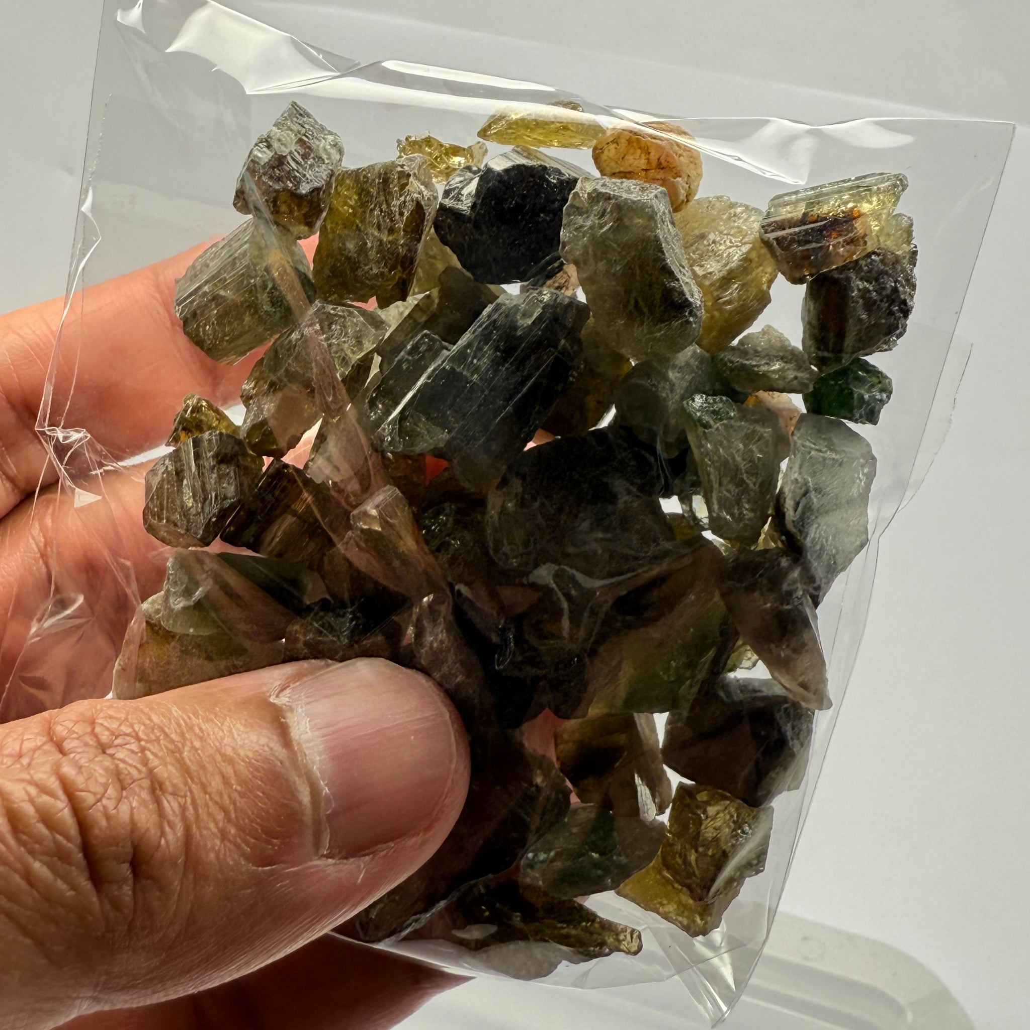 Tourmaline crystals bag, mine run, Mwajanga, Tanzania, Untreated Unheated, specimen and cab grade, or facet with inclusions