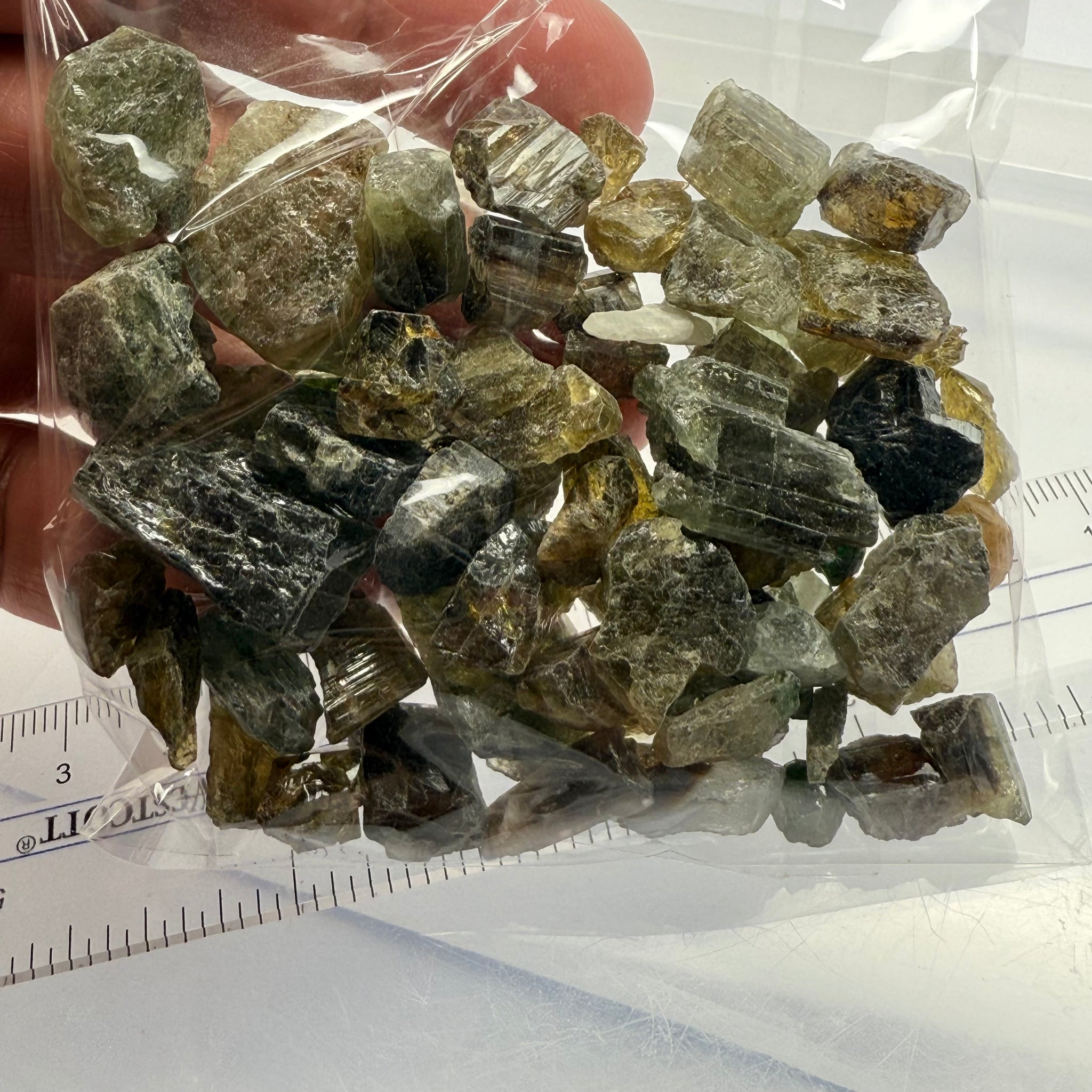 Tourmaline crystals bag, mine run, Mwajanga, Tanzania, Untreated Unheated, specimen and cab grade, or facet with inclusions