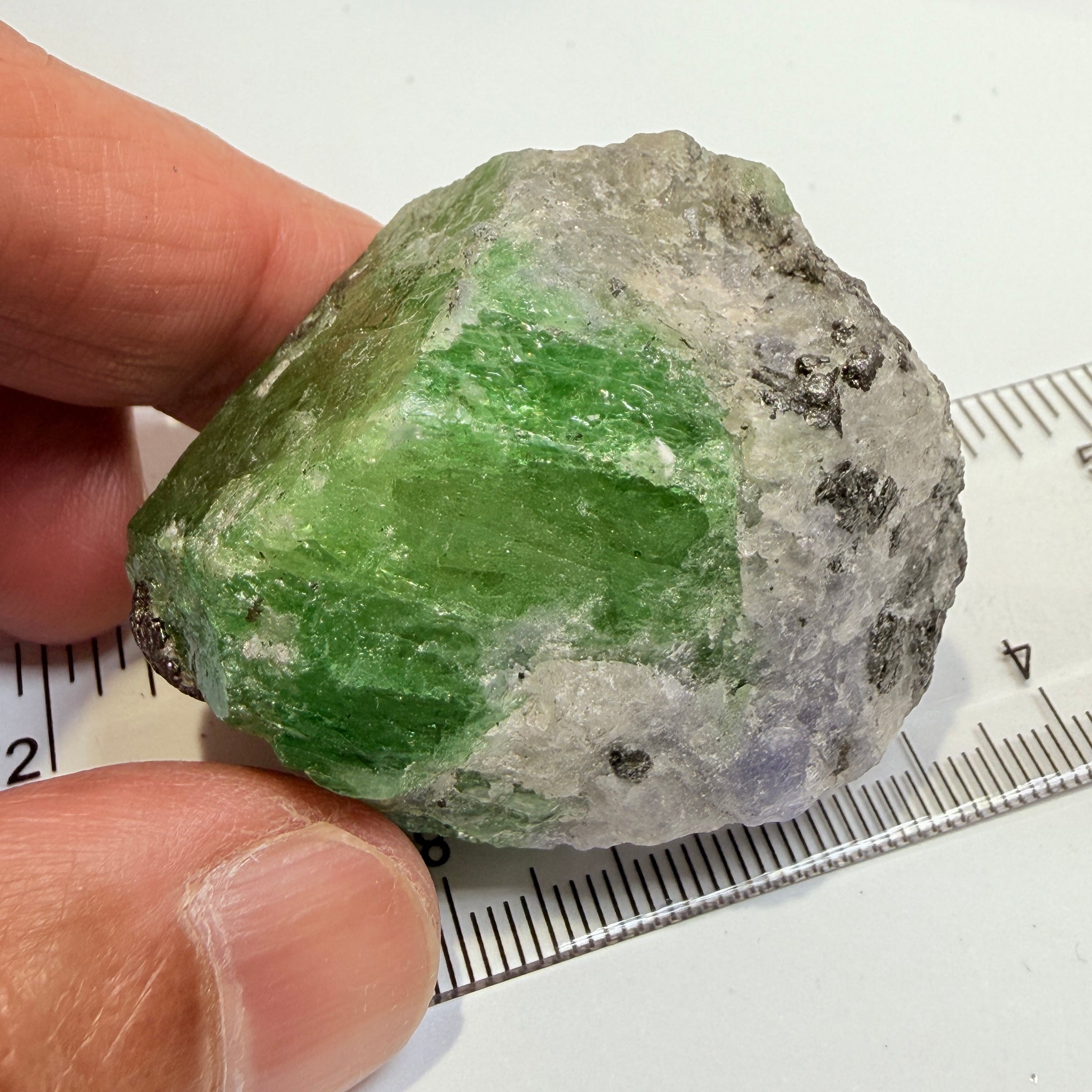 Tsavorite Garnet Crystal with Tanzanite, 435.00ct, Merelani, Tanzania, Untreated Unheated