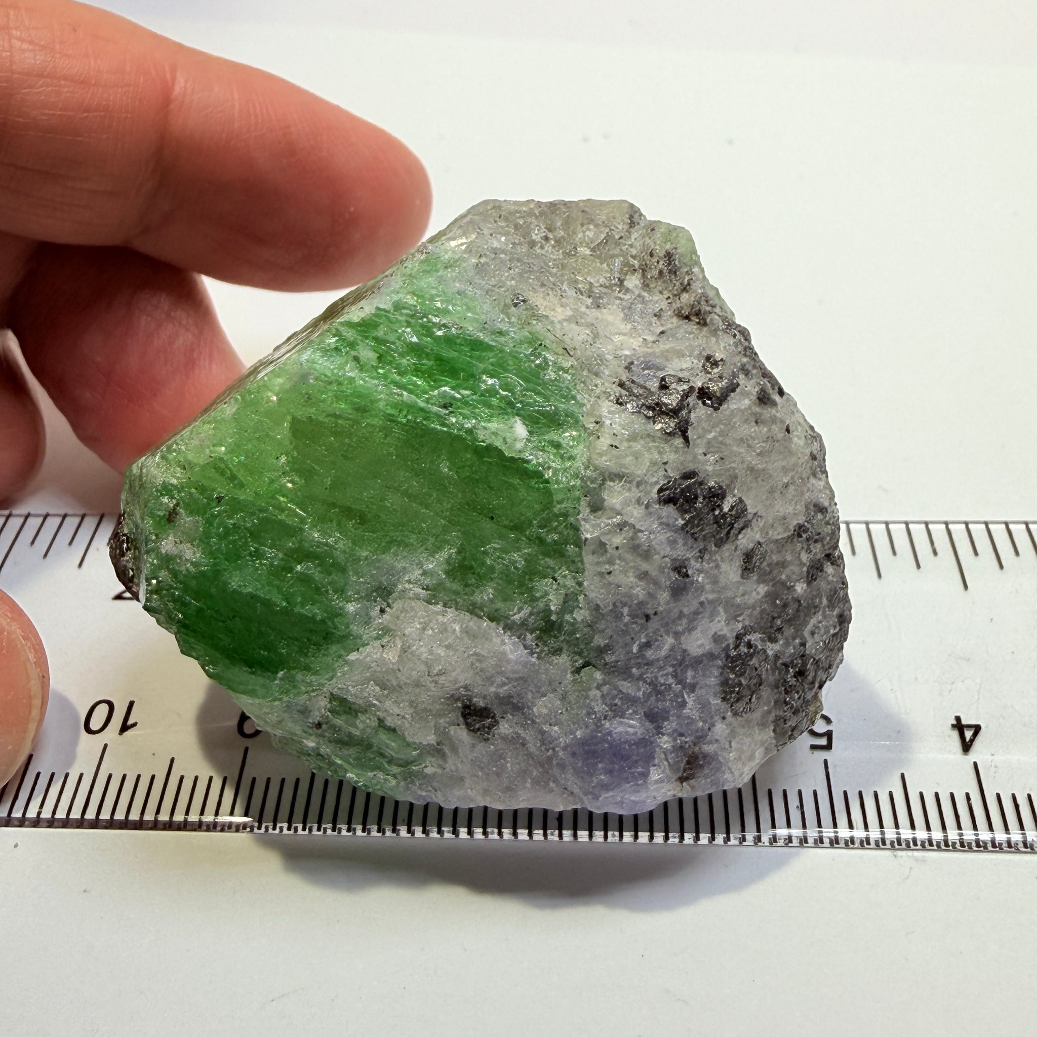 Tsavorite Garnet Crystal with Tanzanite, 435.00ct, Merelani, Tanzania, Untreated Unheated