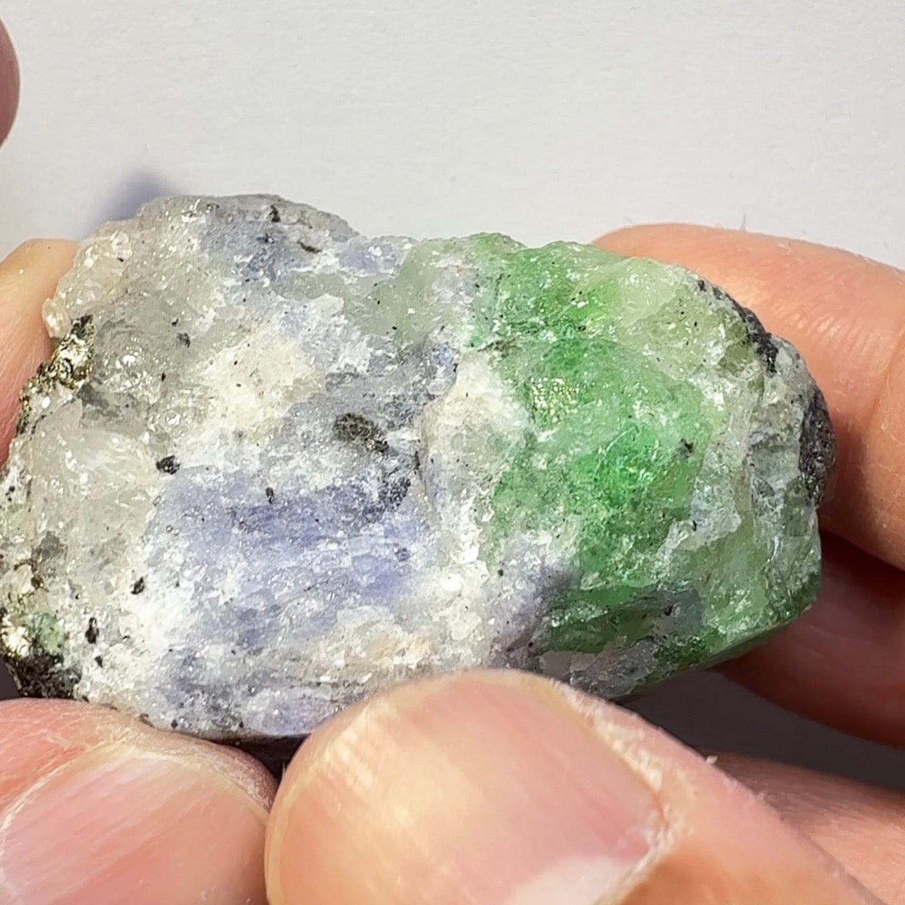 Tsavorite Garnet Crystal with Tanzanite, 435.00ct, Merelani, Tanzania, Untreated Unheated