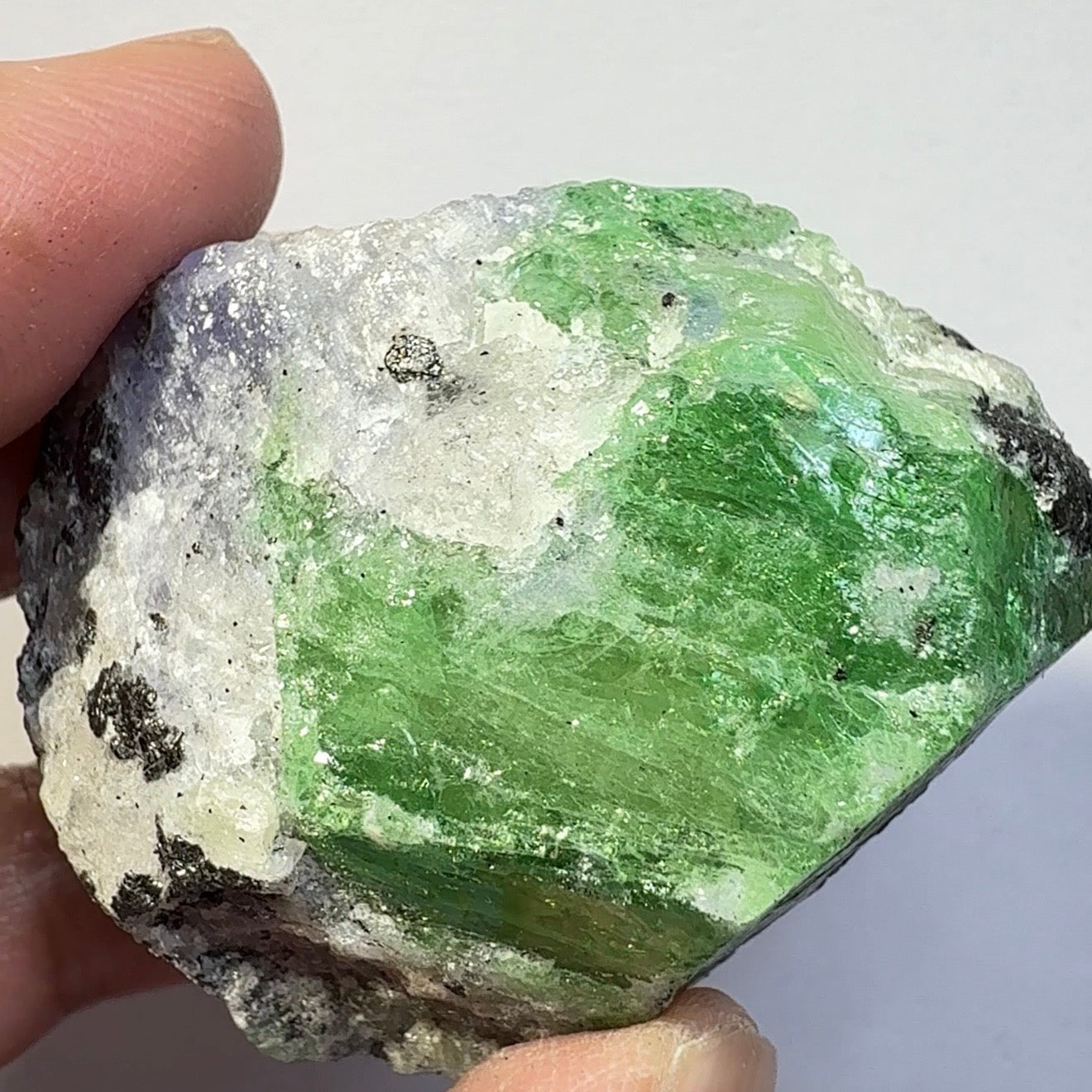Tsavorite Garnet Crystal with Tanzanite, 435.00ct, Merelani, Tanzania, Untreated Unheated