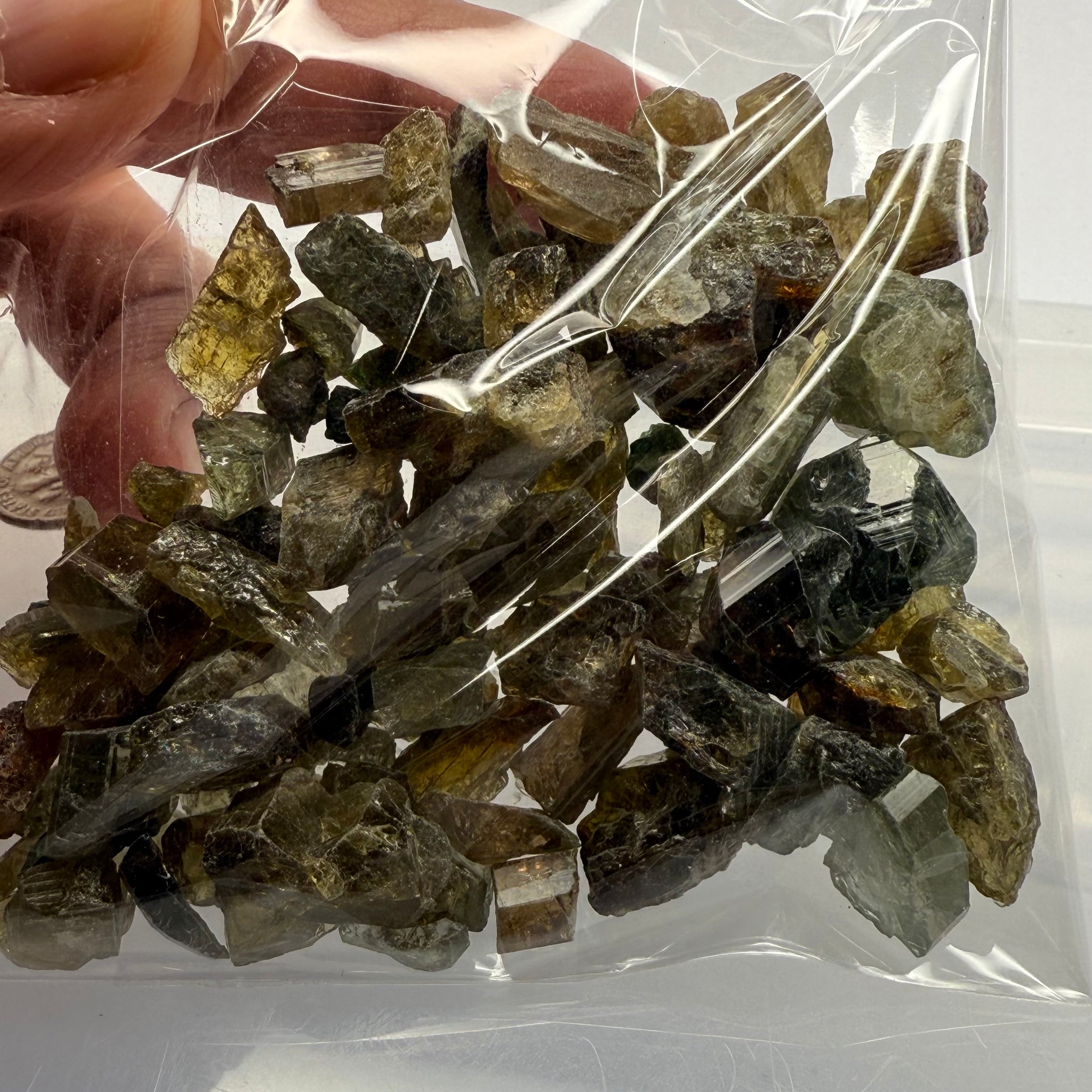 Tourmaline crystals bag, mine run, Mwajanga, Tanzania, Untreated Unheated, specimen and cab grade, or facet with inclusions
