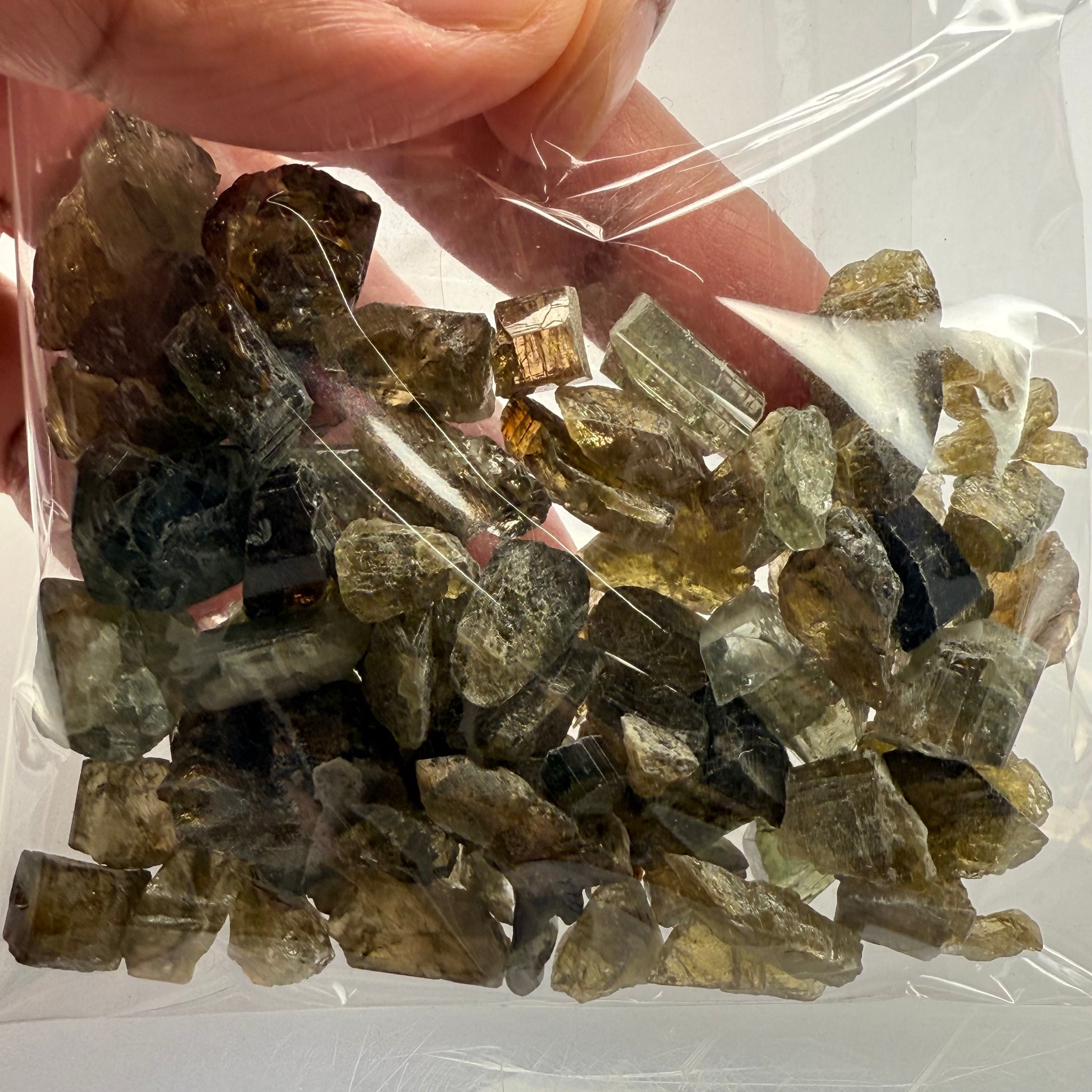 Tourmaline crystals bag, mine run, Mwajanga, Tanzania, Untreated Unheated, specimen and cab grade, or facet with inclusions
