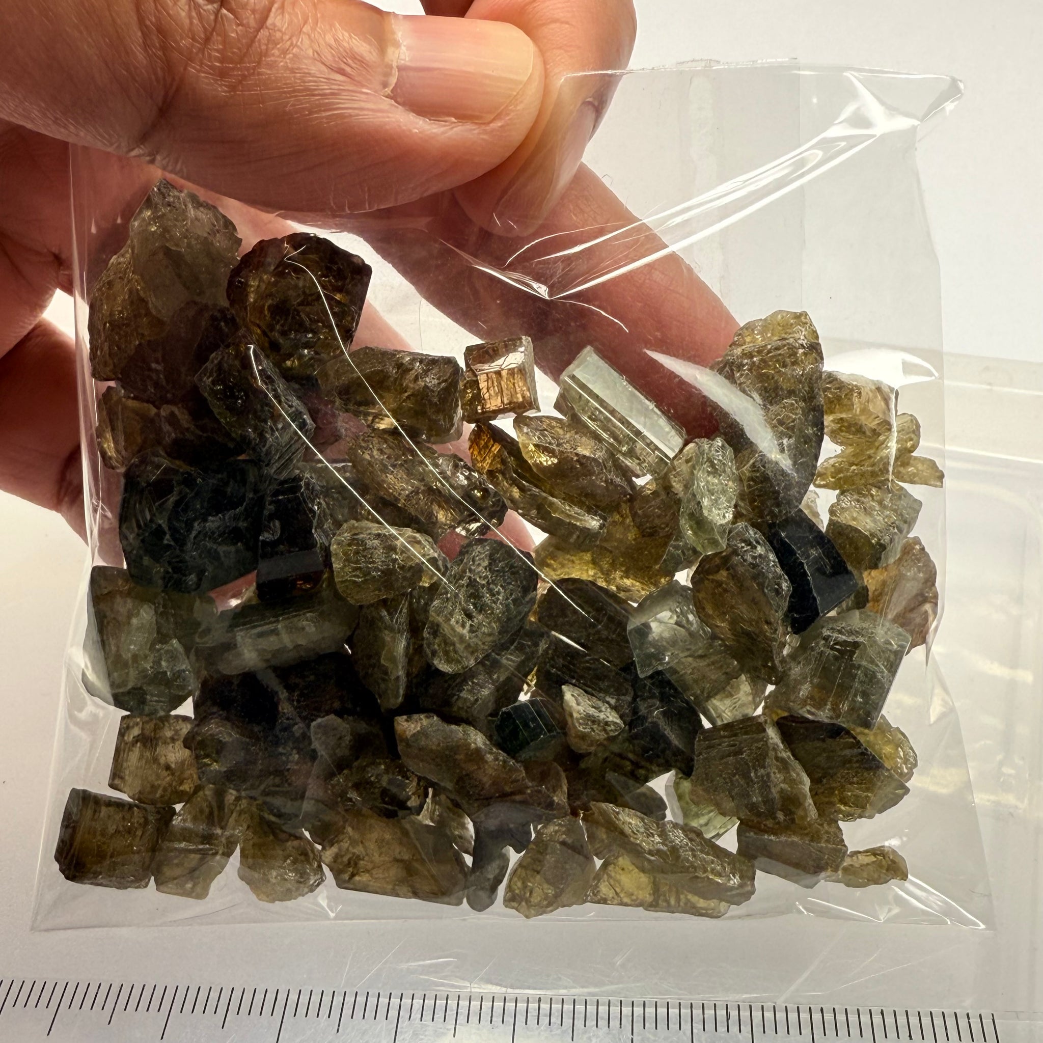 Tourmaline crystals bag, mine run, Mwajanga, Tanzania, Untreated Unheated, specimen and cab grade, or facet with inclusions