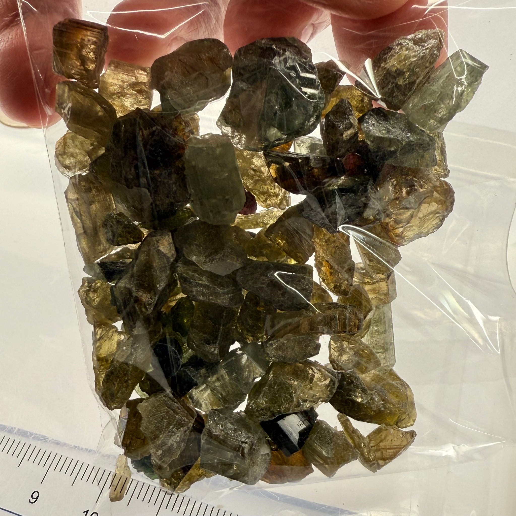 Tourmaline crystals bag, mine run, Mwajanga, Tanzania, Untreated Unheated, specimen and cab grade, or facet with inclusions
