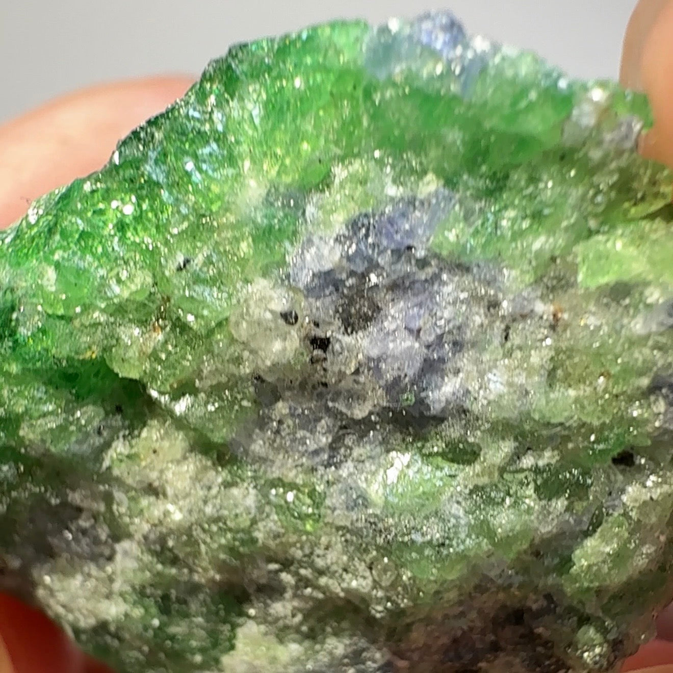 Tsavorite Garnet Crystal, with Tanzanite, 119.58ct, Merelani, Tanzania, Untreated Unheated