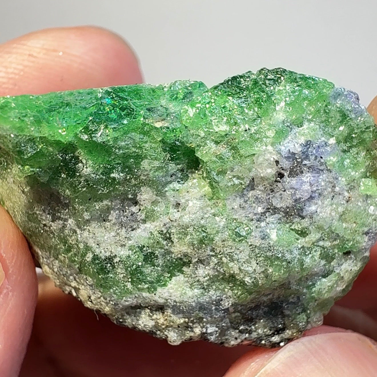 Tsavorite Garnet Crystal, with Tanzanite, 119.58ct, Merelani, Tanzania, Untreated Unheated