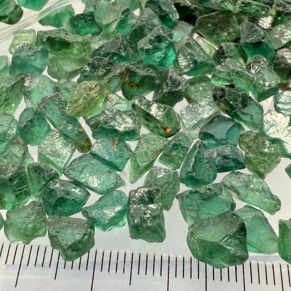 Neon Vivid Blue Green Apatite, Tanzania, Untreated Unheated. SINGLES price is per piece, cabbing, faceting and specimen grade mix, average size 1.8ct sold on a blind pour, see closeups