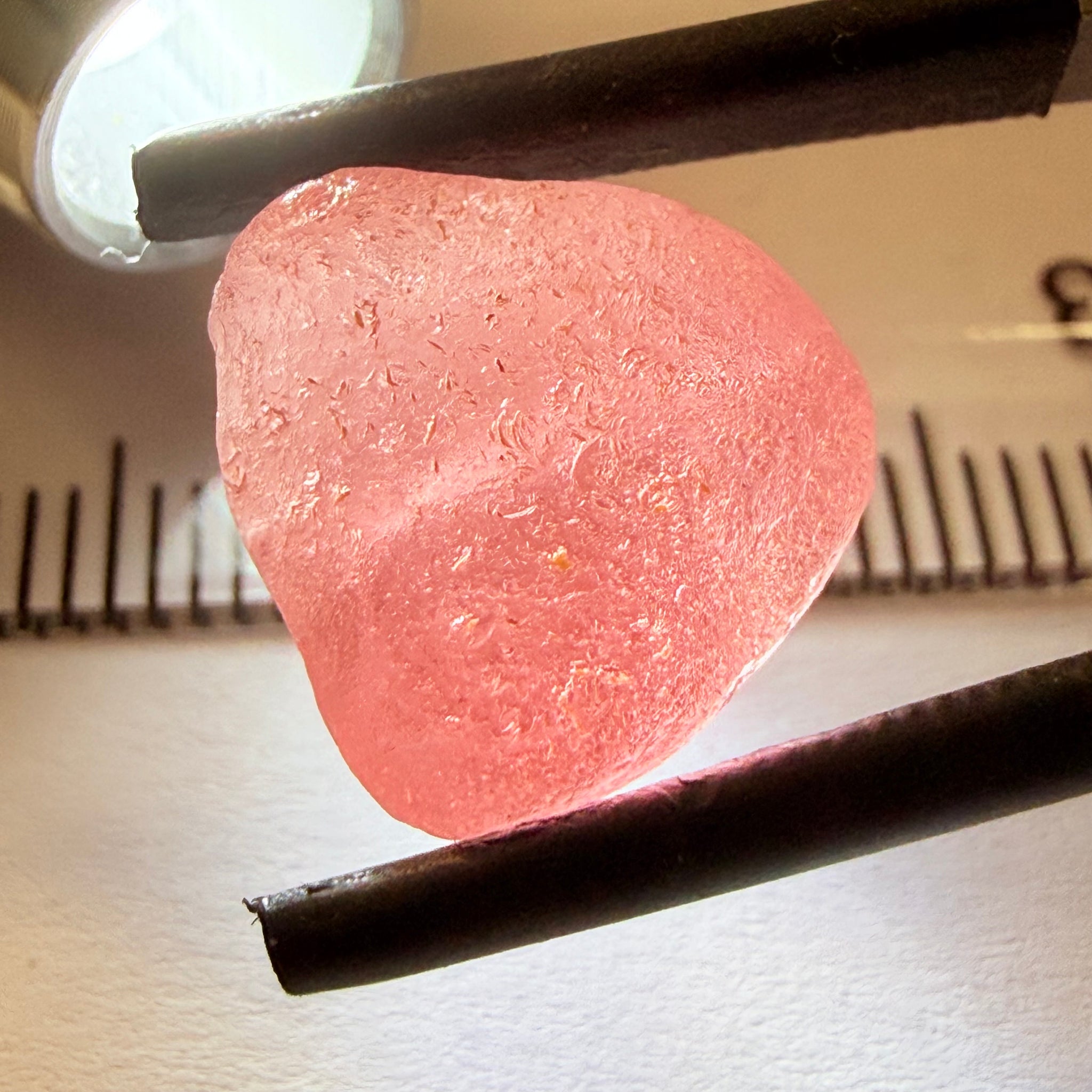 Mahenge Garnet, 10.26ct, Mahenge, Tanzania, Untreated Unheated, 12.3x12.8x7.3mm, flattish shape, see pics, dividing veil see pics for markings, one side vvs-if, one side vs