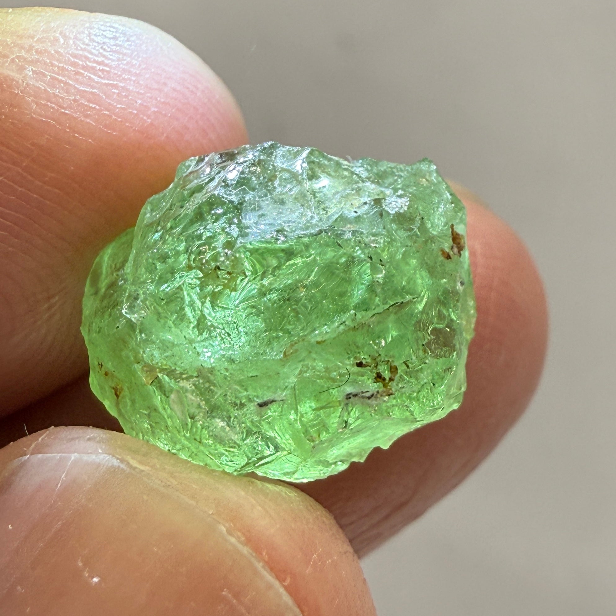 Tsavorite Garnet Cab Grade Rough, has some cracks, 16.29ct, Tanzania, Untreated Unheated, see the photos and video