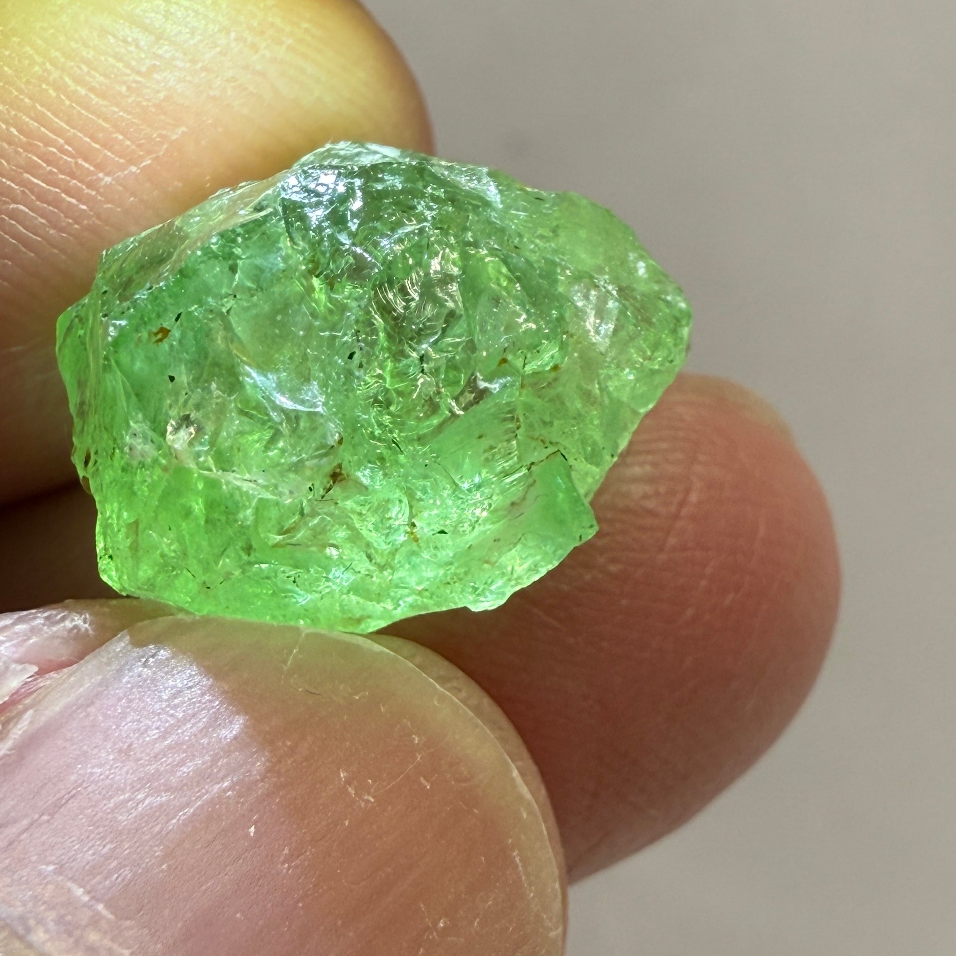 Tsavorite Garnet Cab Grade Rough, has some cracks, 16.29ct, Tanzania, Untreated Unheated, see the photos and video