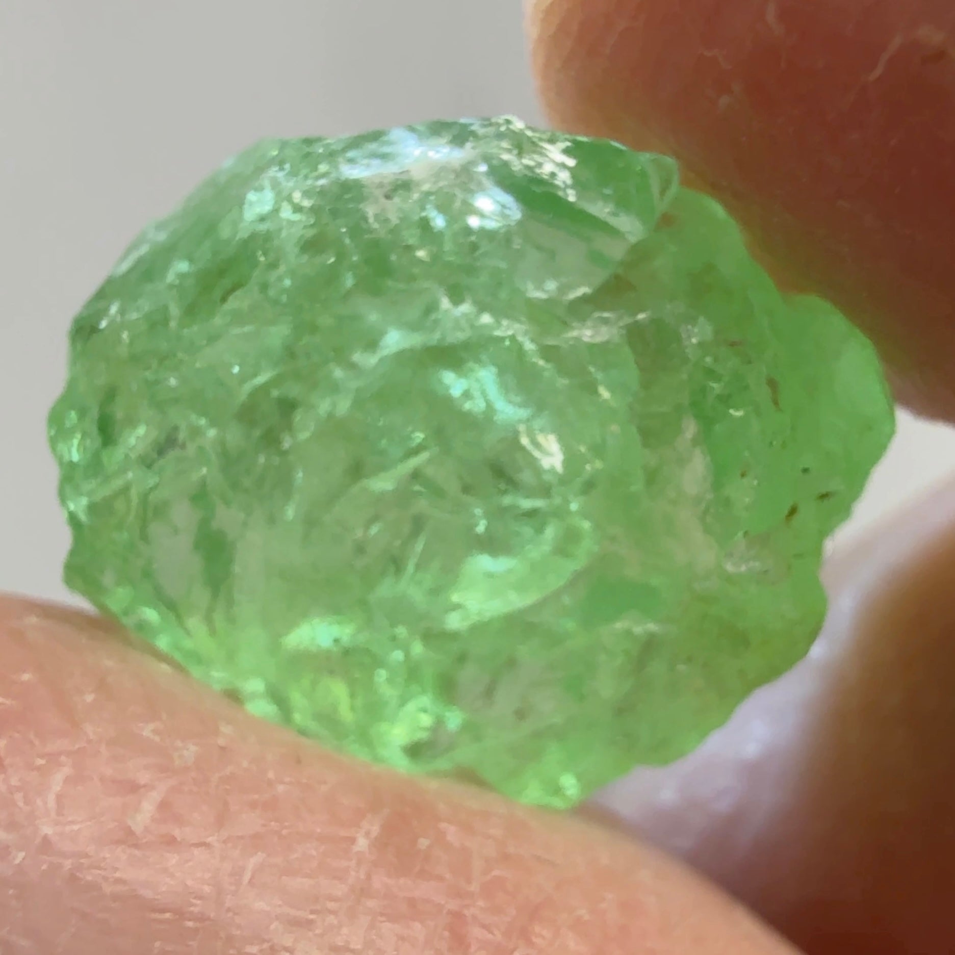 Tsavorite Garnet Cab Grade Rough, has some cracks, 16.29ct, Tanzania, Untreated Unheated, see the photos and video