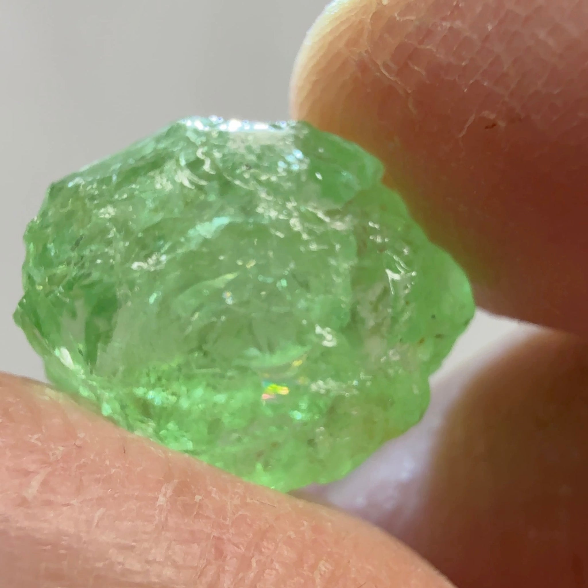 Tsavorite Garnet Cab Grade Rough, has some cracks, 16.29ct, Tanzania, Untreated Unheated, see the photos and video