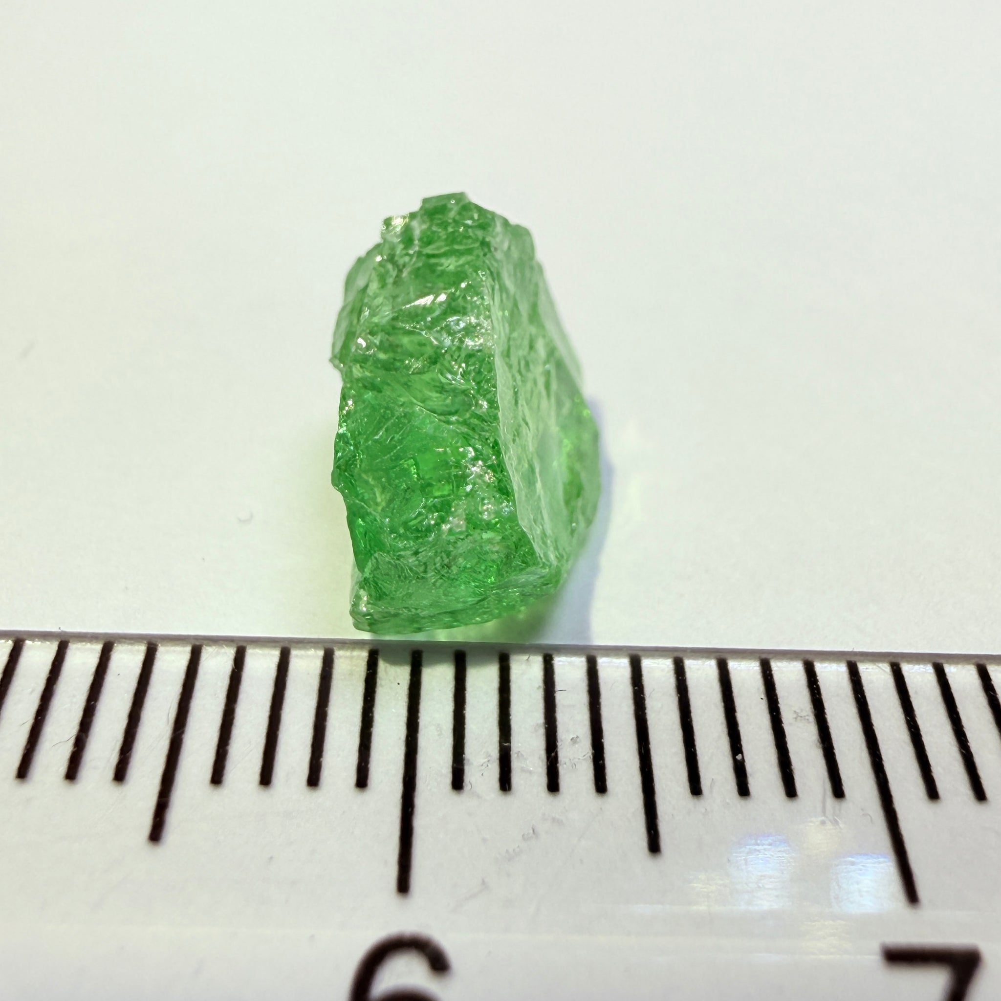 Tsavorite Garnet, 4.04ct, Tanzania, Untreated Unheated, veils, with a slight crack on the skin going 1mm deep to be removed on preform