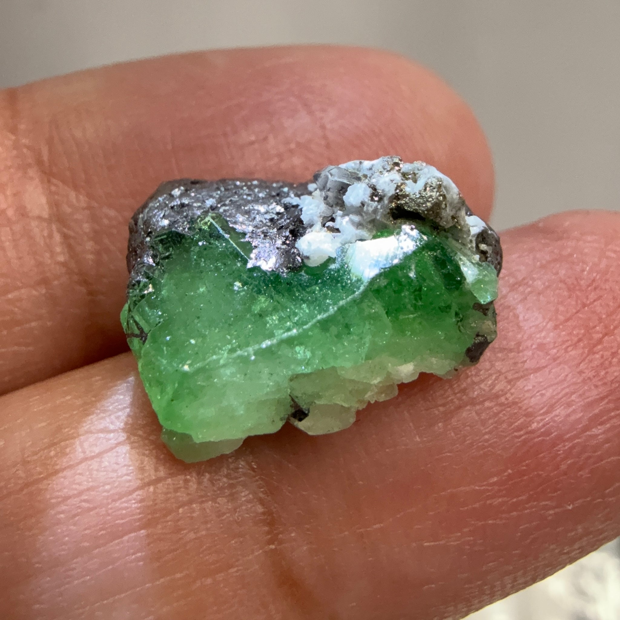 Tsavorite Crystal on Matrix. 13.73ct, Merelani. Tanzania, Untreated Unheated