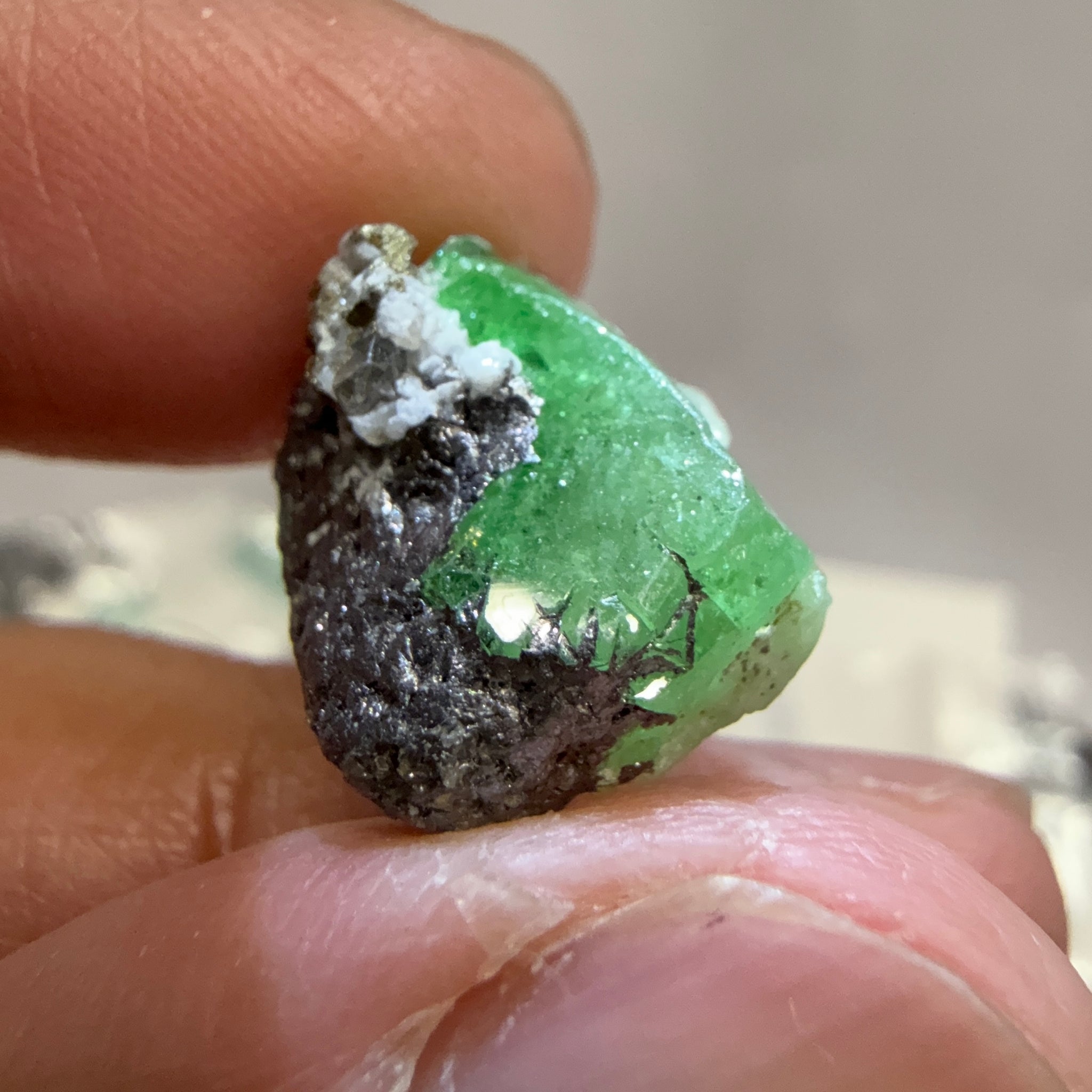 Tsavorite Crystal on Matrix. 13.73ct, Merelani. Tanzania, Untreated Unheated