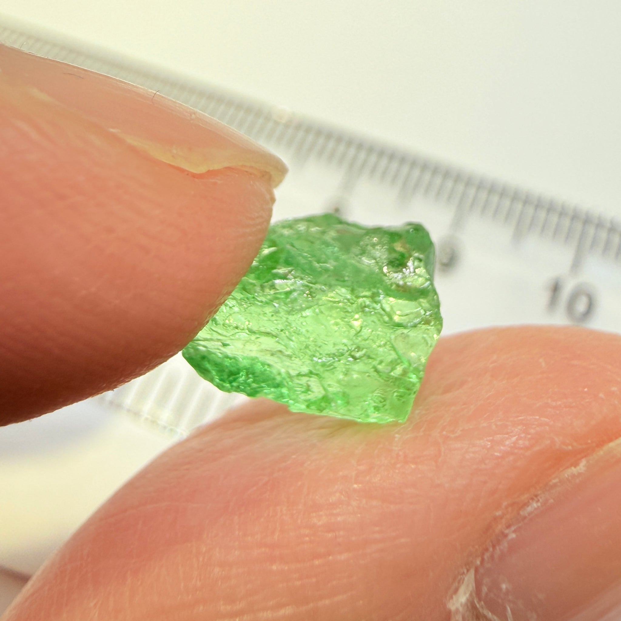 Tsavorite Garnet, 4.04ct, Tanzania, Untreated Unheated, veils, with a slight crack on the skin going 1mm deep to be removed on preform