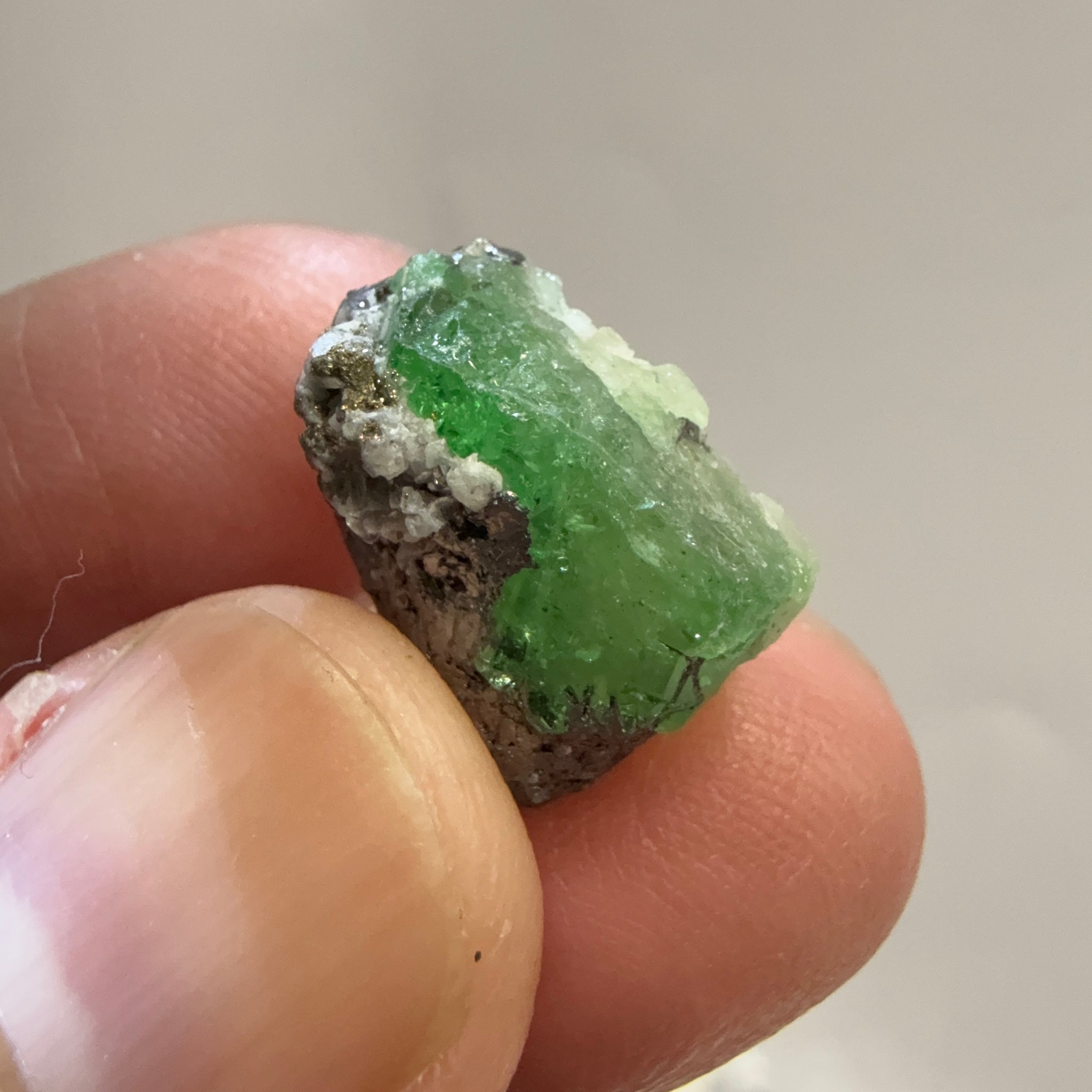Tsavorite Crystal on Matrix. 13.73ct, Merelani. Tanzania, Untreated Unheated