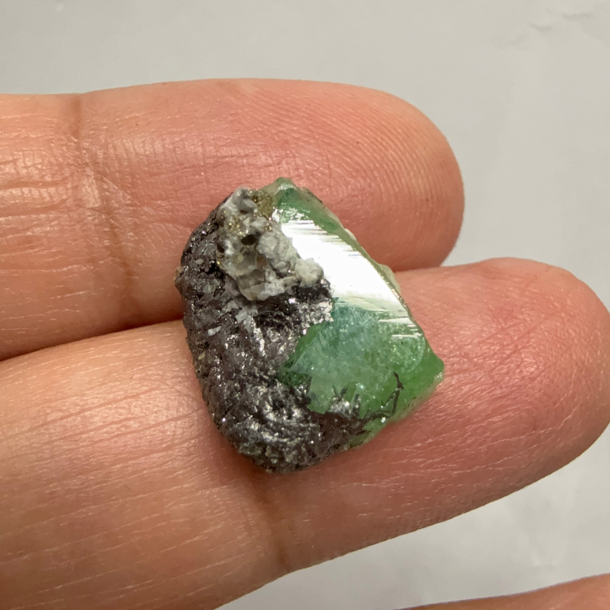 Tsavorite Crystal on Matrix. 13.73ct, Merelani. Tanzania, Untreated Unheated