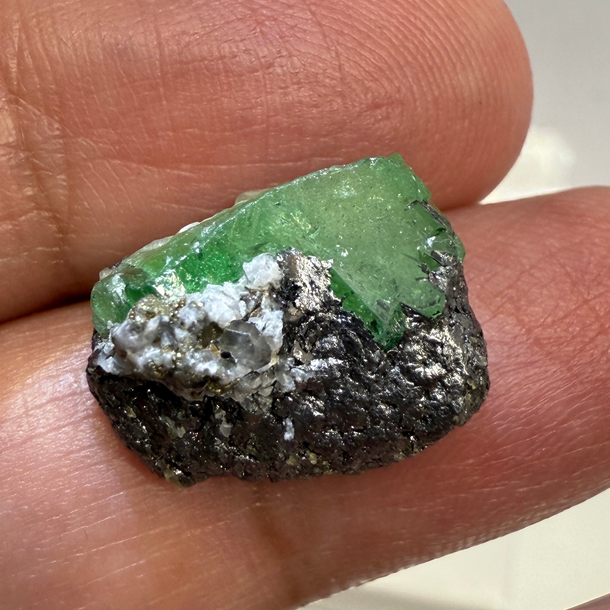 Tsavorite Crystal on Matrix. 13.73ct, Merelani. Tanzania, Untreated Unheated