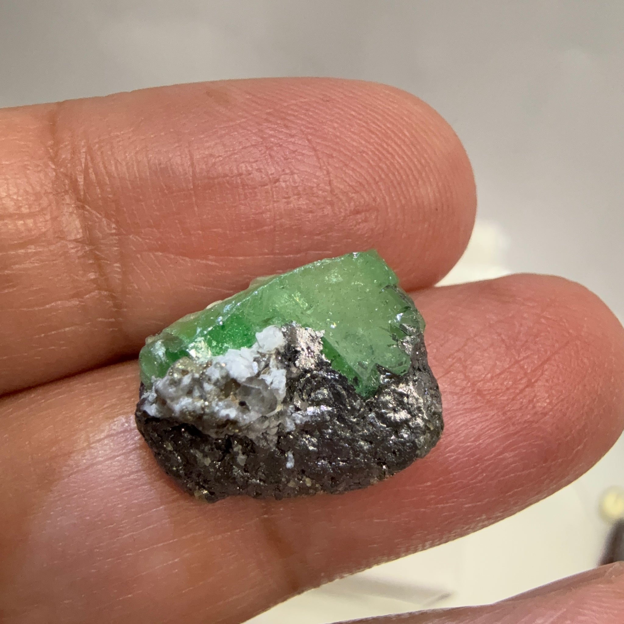 Tsavorite Crystal on Matrix. 13.73ct, Merelani. Tanzania, Untreated Unheated