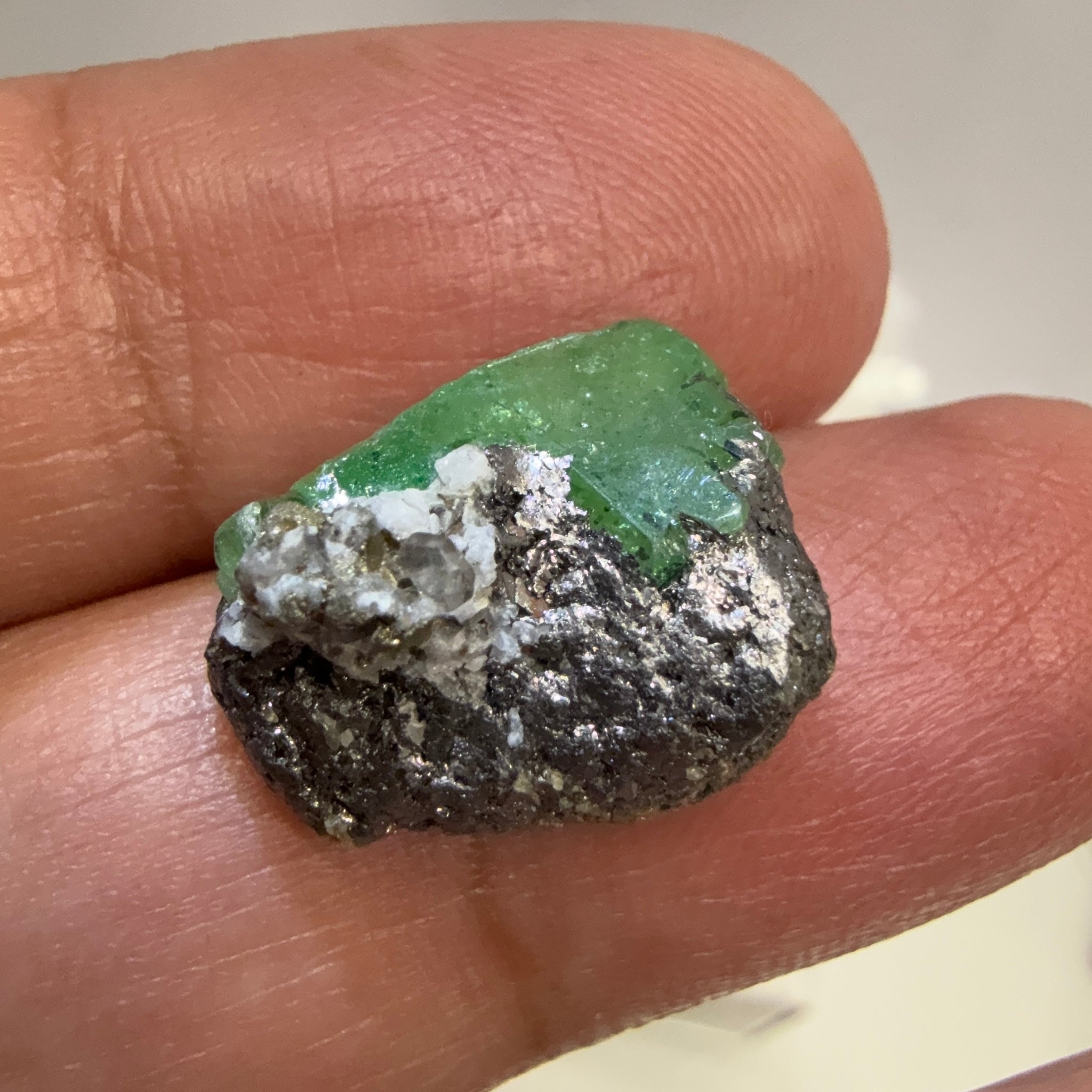 Tsavorite Crystal on Matrix. 13.73ct, Merelani. Tanzania, Untreated Unheated