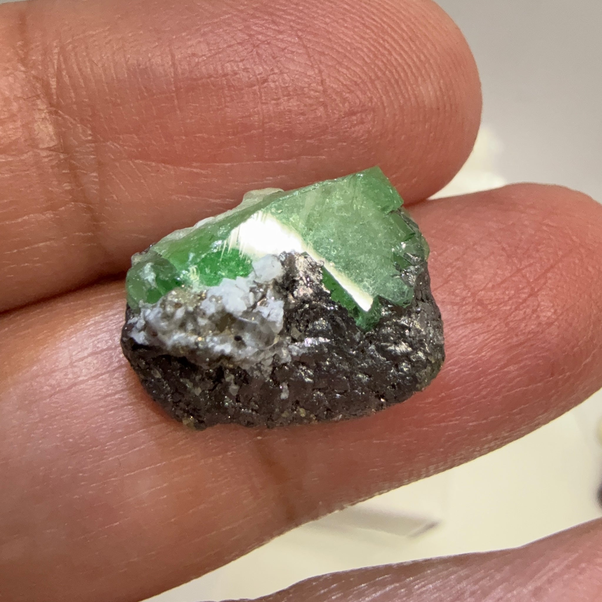 Tsavorite Crystal on Matrix. 13.73ct, Merelani. Tanzania, Untreated Unheated