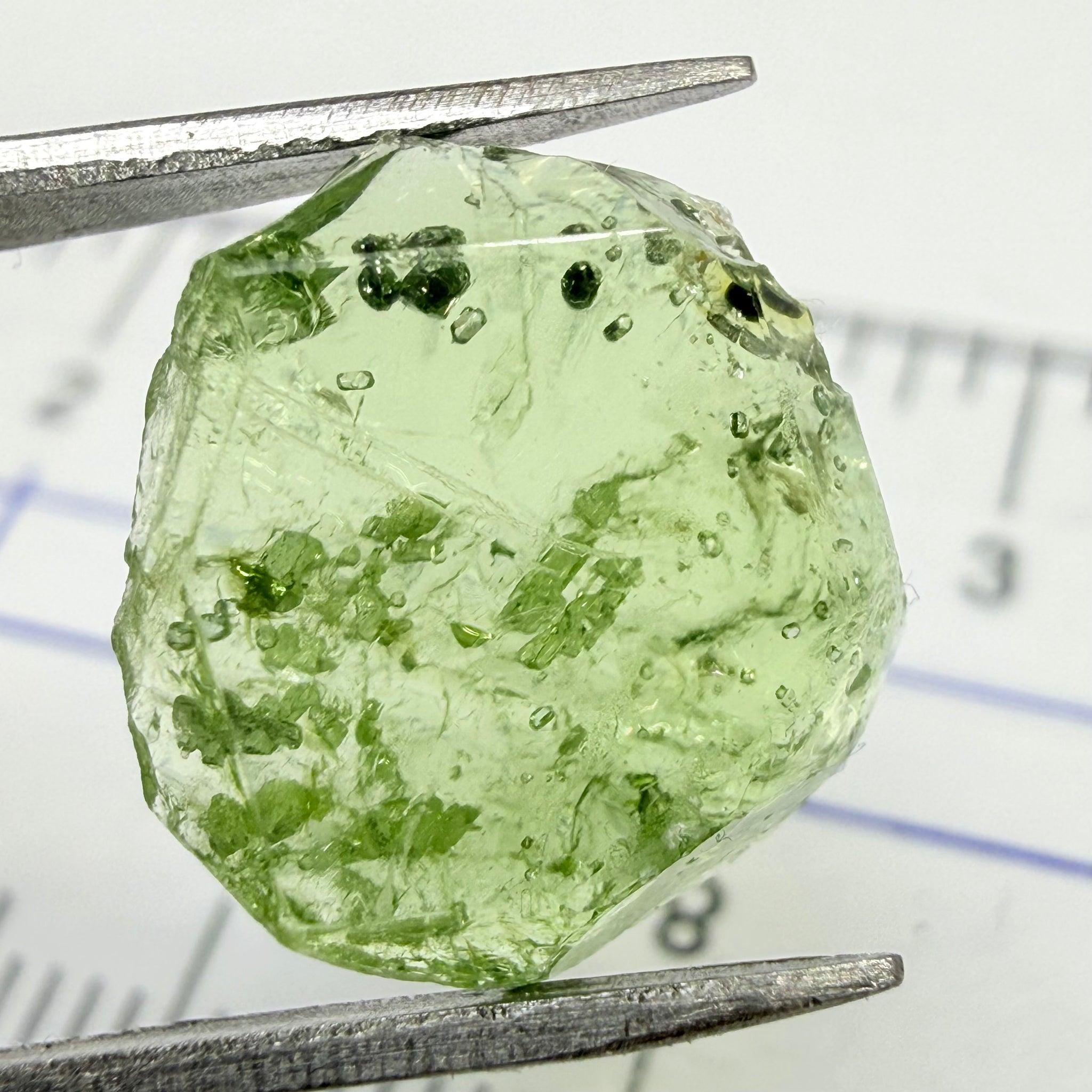 Tourmaline Crystal, 4.87ct, Laletema, Untreated Unheated, heavily included, naturally flat crystal, set as is, superb inclusions inside