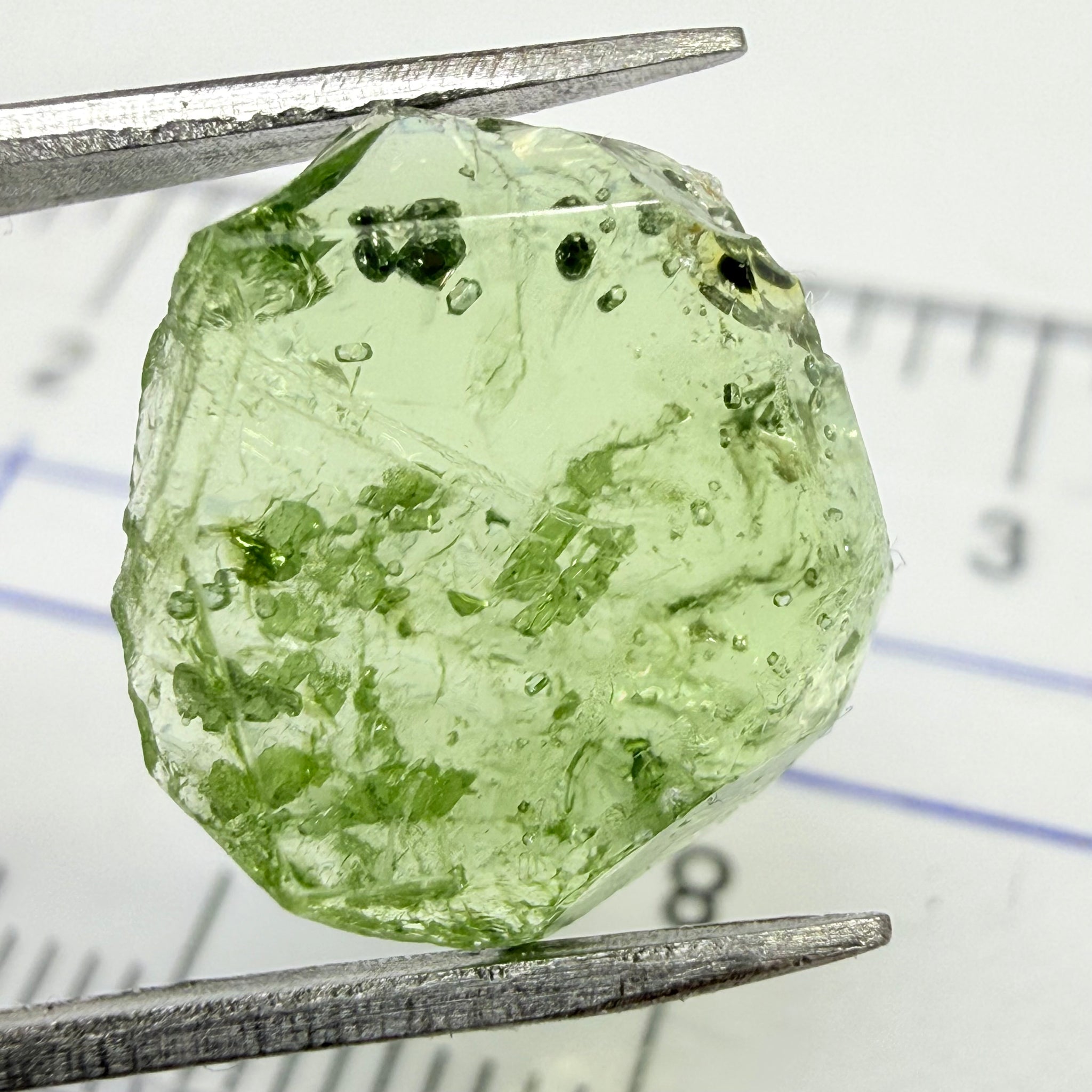 Tourmaline Crystal, 4.87ct, Laletema, Untreated Unheated, heavily included, naturally flat crystal, set as is, superb inclusions inside