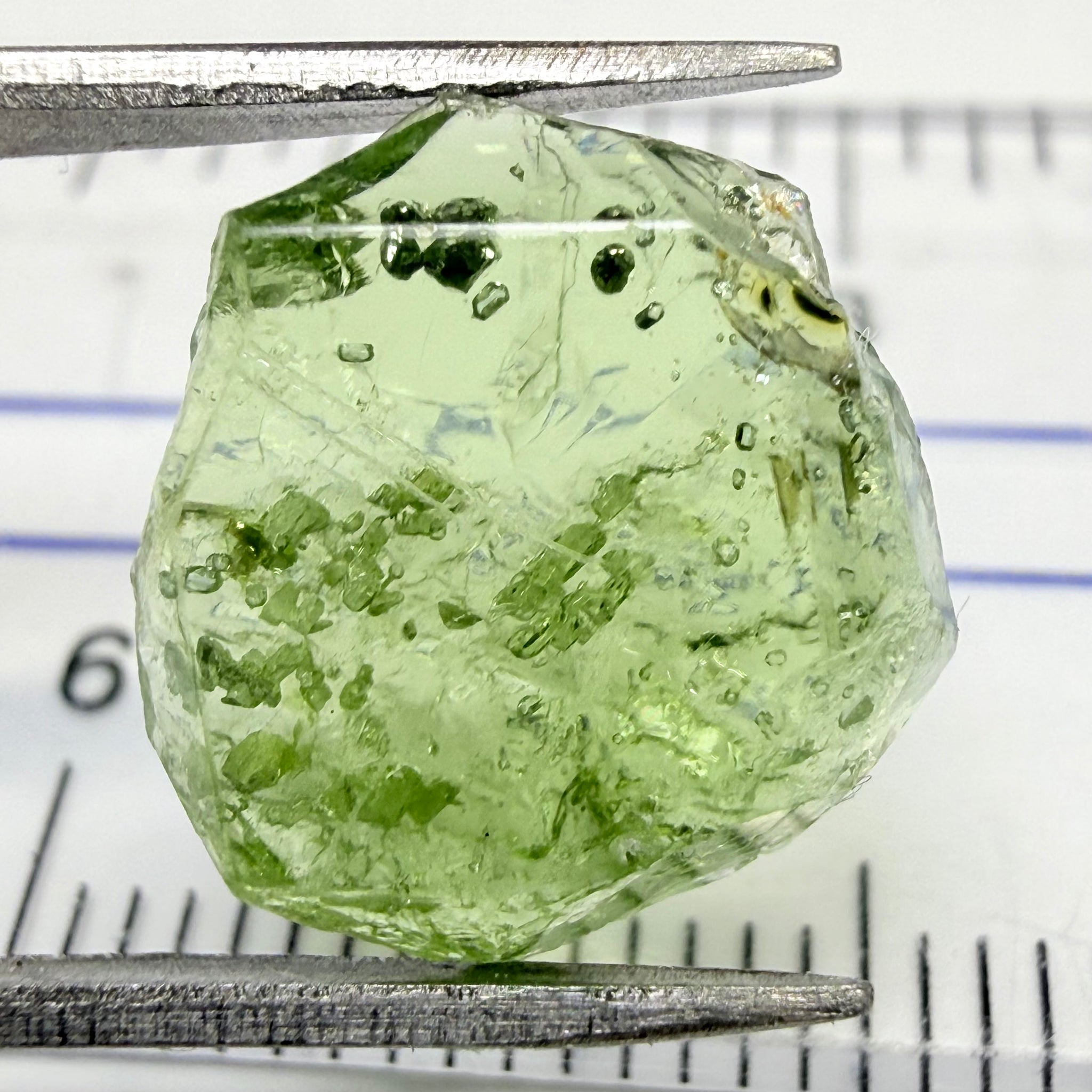 Tourmaline Crystal, 4.87ct, Laletema, Untreated Unheated, heavily included, naturally flat crystal, set as is, superb inclusions inside