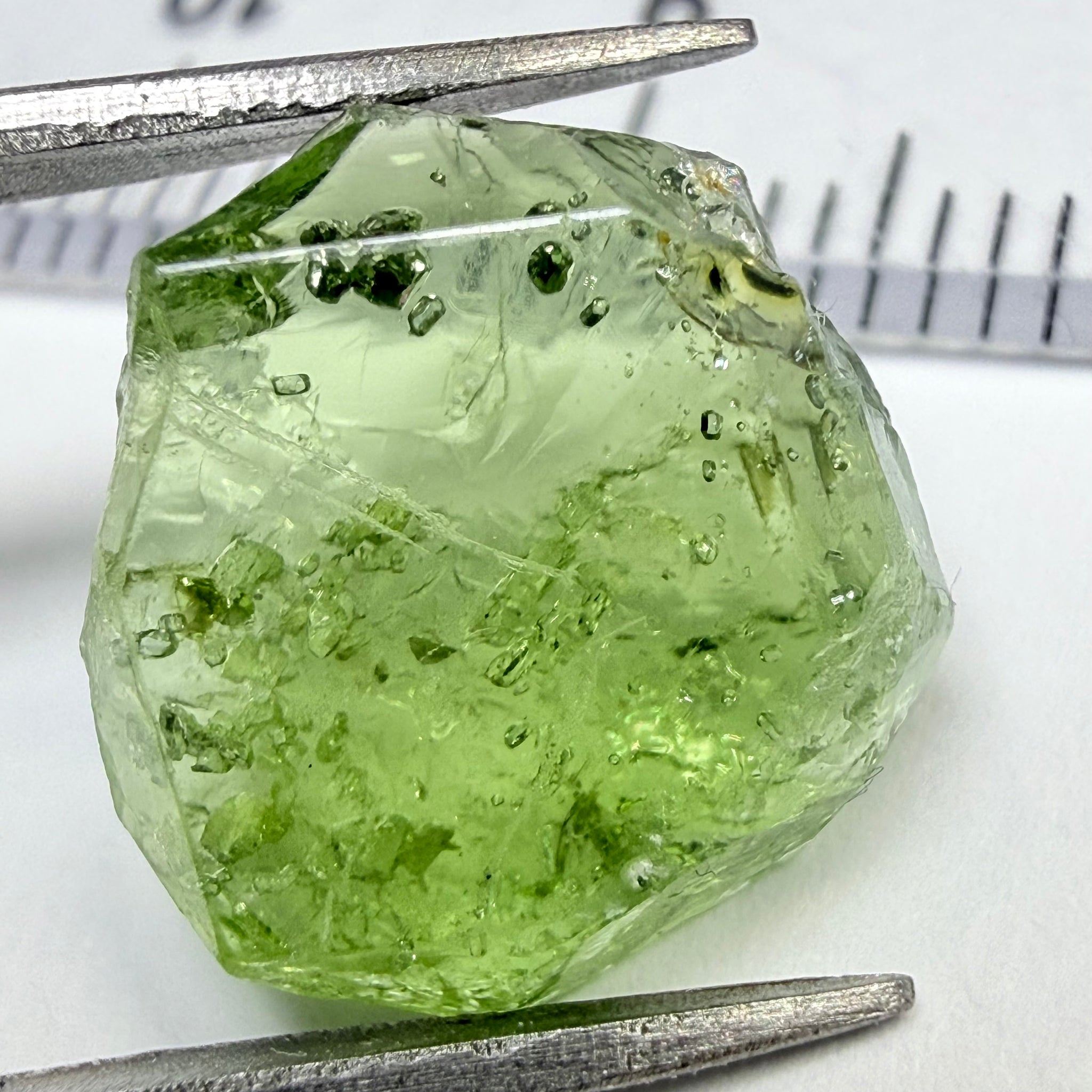 Tourmaline Crystal, 4.87ct, Laletema, Untreated Unheated, heavily included, naturally flat crystal, set as is, superb inclusions inside