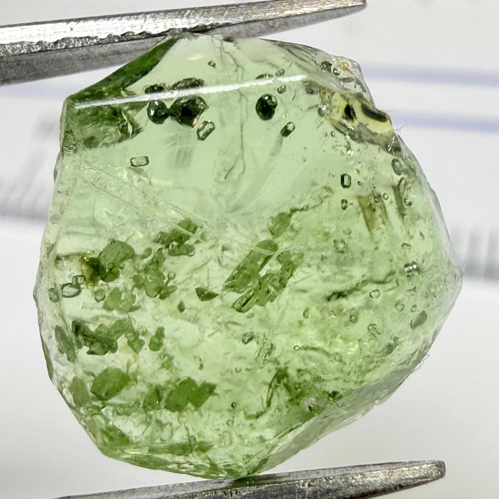 Tourmaline Crystal, 4.87ct, Laletema, Untreated Unheated, heavily included, naturally flat crystal, set as is, superb inclusions inside