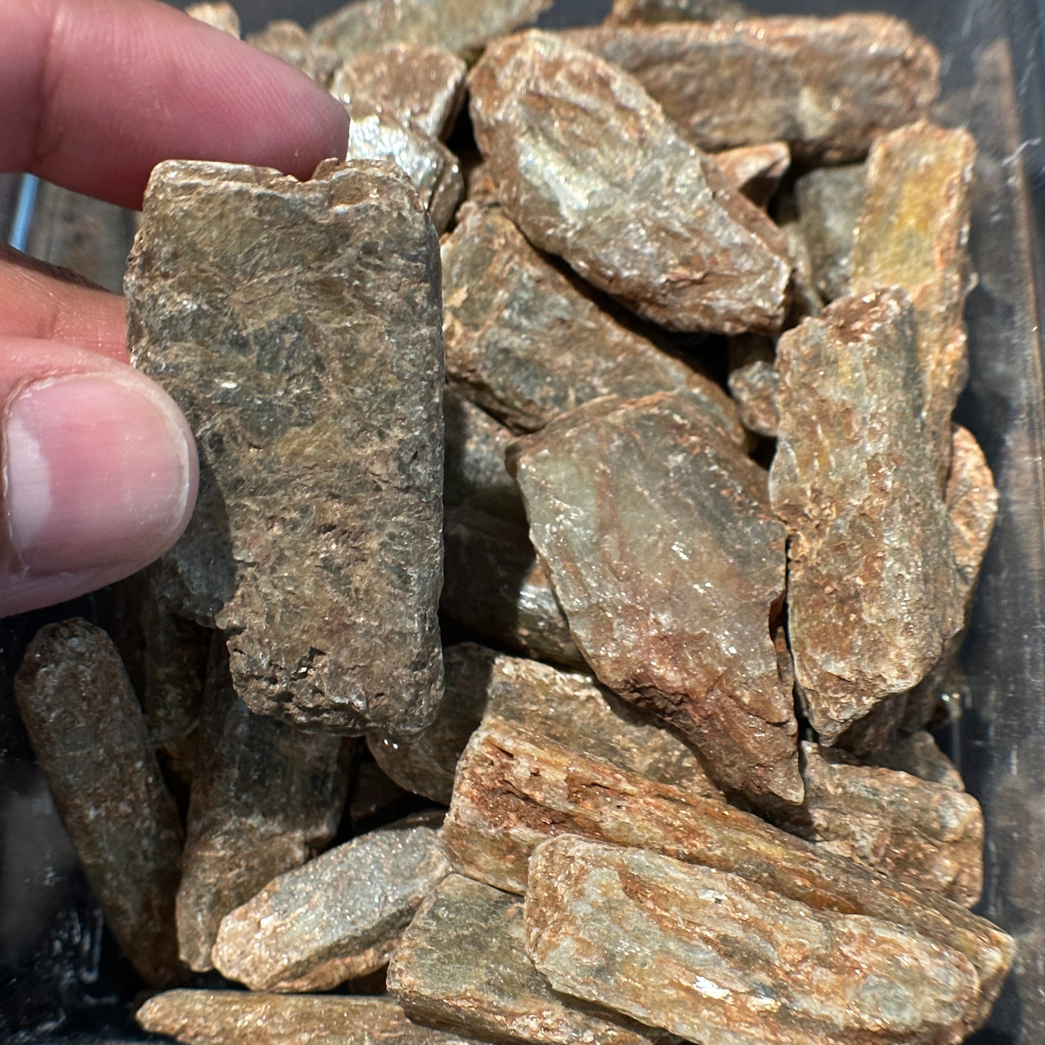 Green Orange Kyanite crystals with Mica. RARE, Tanzania. Per stone, looking for a particular shape, just ask