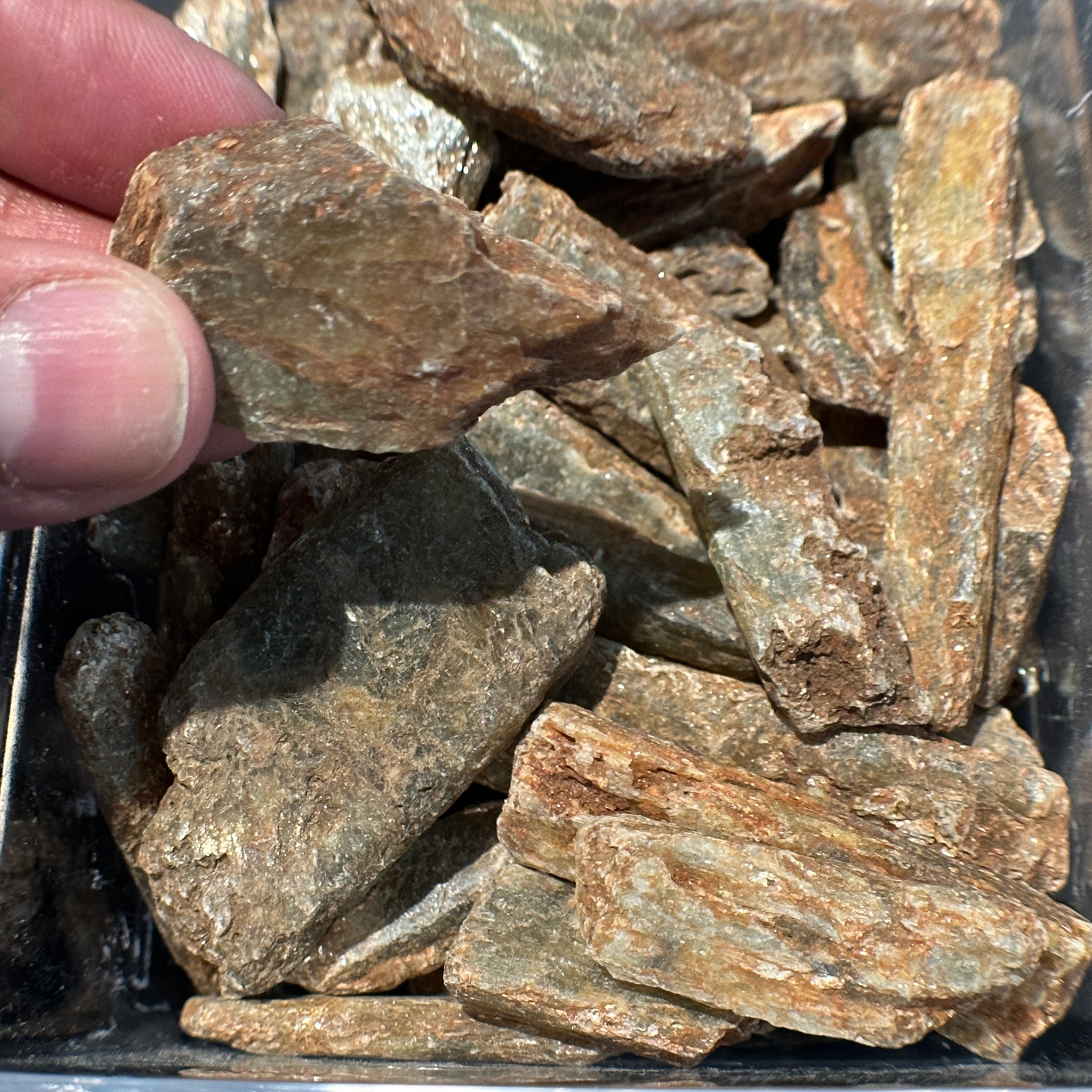 Green Orange Kyanite crystals with Mica. RARE, Tanzania. Per stone, looking for a particular shape, just ask