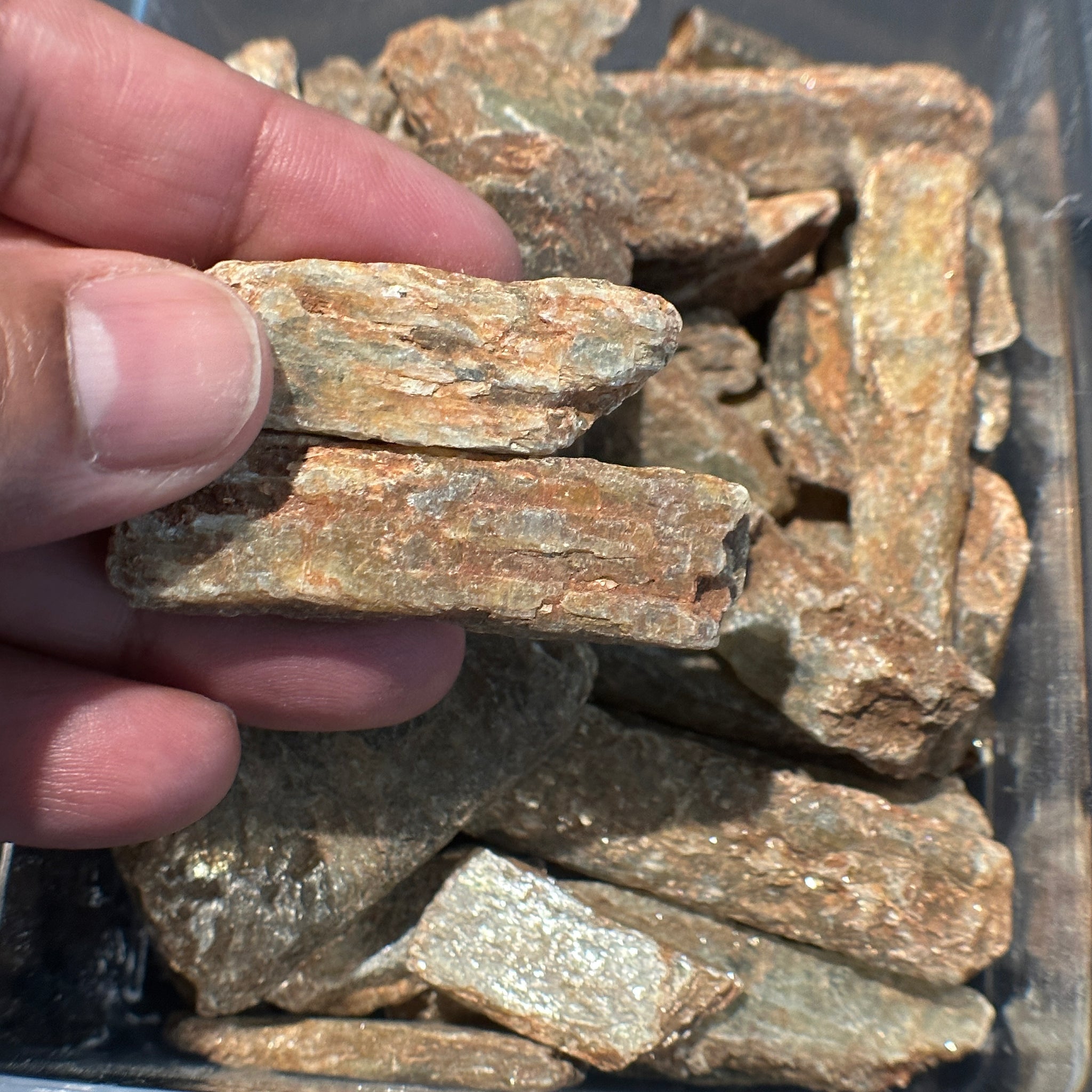 Green Orange Kyanite crystals with Mica. RARE, Tanzania. Per stone, looking for a particular shape, just ask