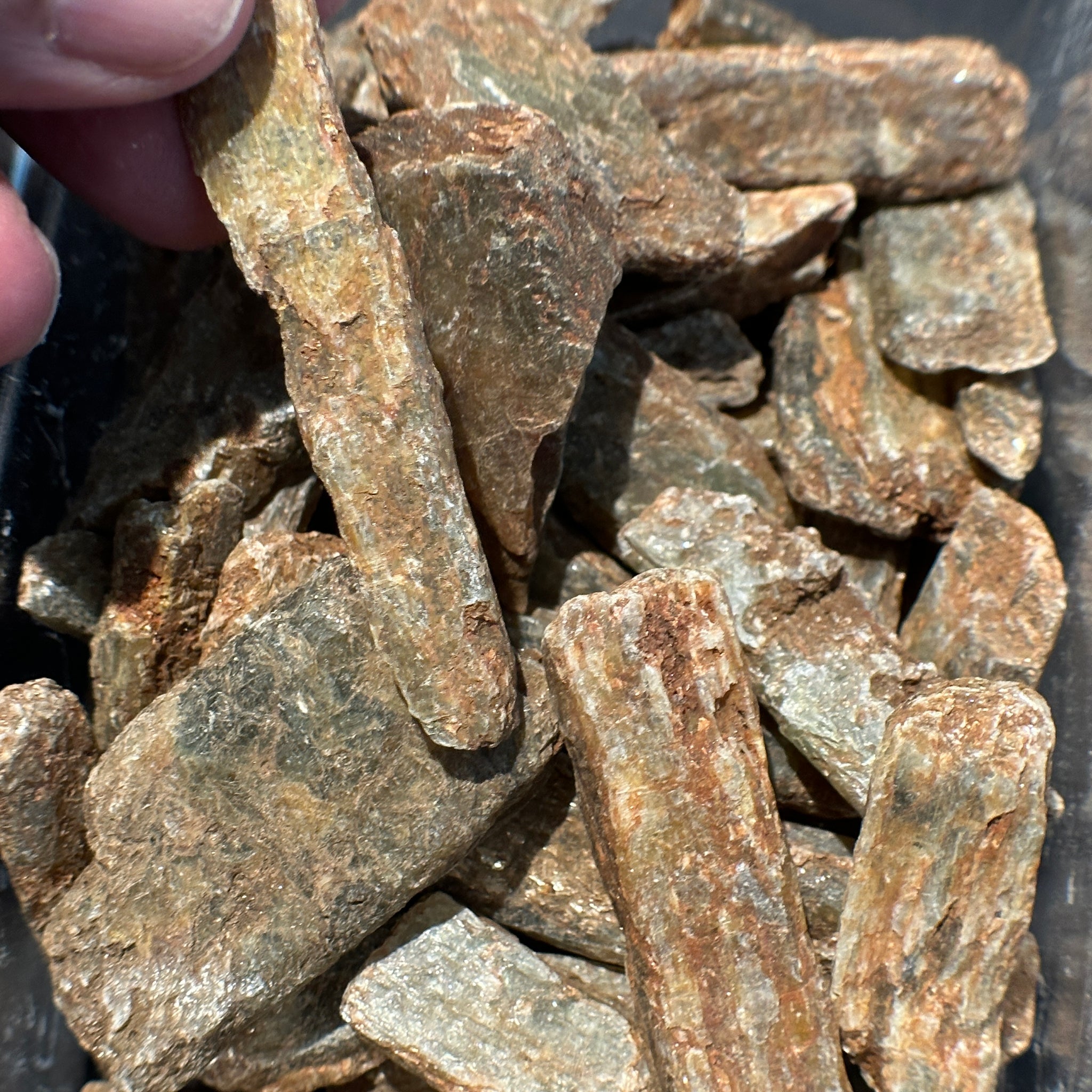 Green Orange Kyanite crystals with Mica. RARE, Tanzania. Per stone, looking for a particular shape, just ask