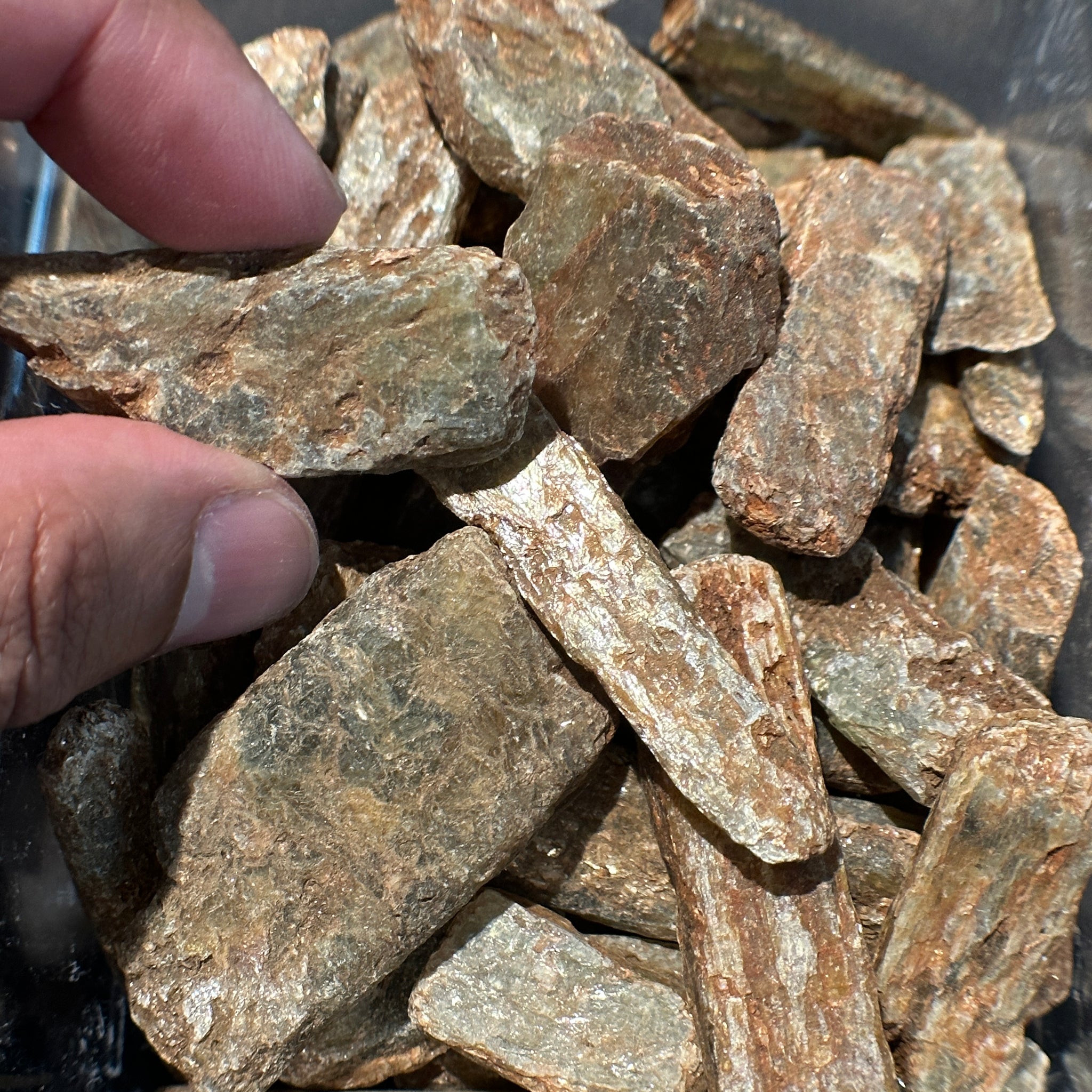 Green Orange Kyanite crystals with Mica. RARE, Tanzania. Per stone, looking for a particular shape, just ask