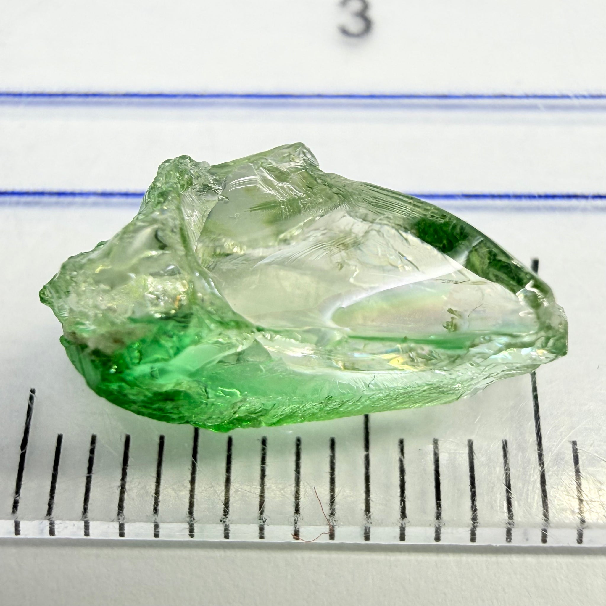 Chrome Tourmaline, 3.63ct, Laletema, Tanzania, Untreated Unheated, flat, included and colour zoned