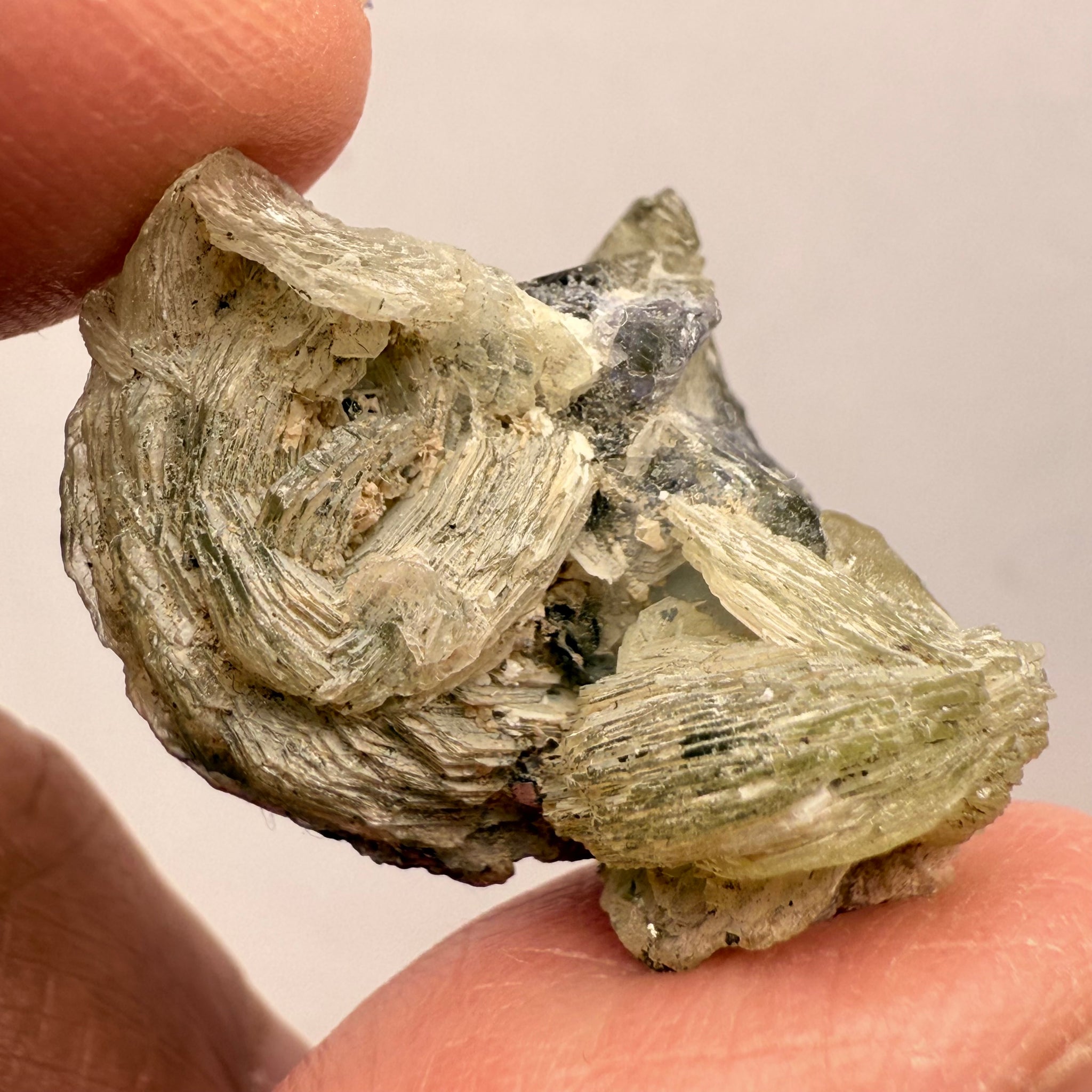 Prehinite with Tanzanite Crystal, 29.84ct, Merelani, Tanzania, Untreated Unheated, see the unheated tanzanite location in the next pictures and video