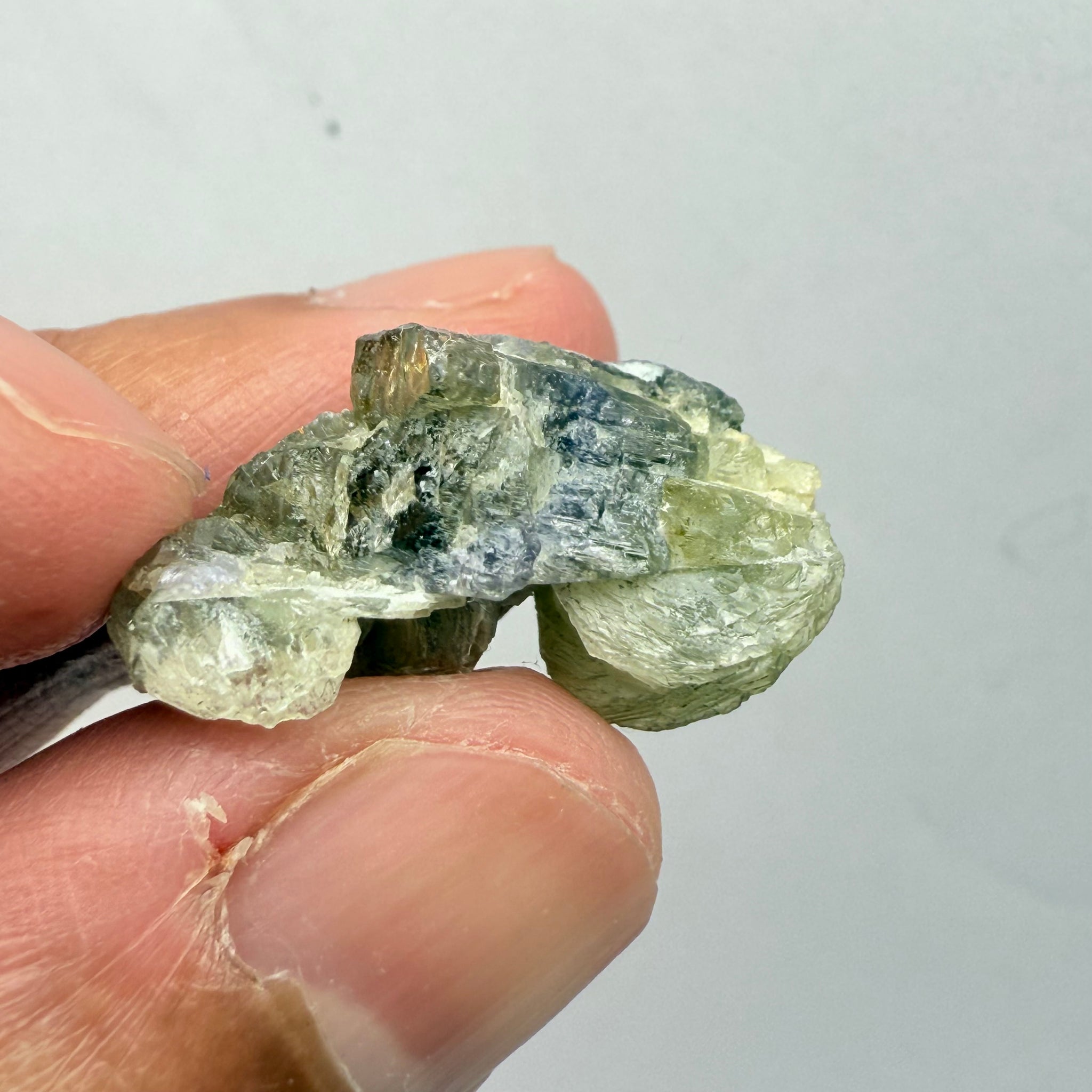 Prehinite with Tanzanite Crystal, 29.84ct, Merelani, Tanzania, Untreated Unheated, see the unheated tanzanite location in the next pictures and video