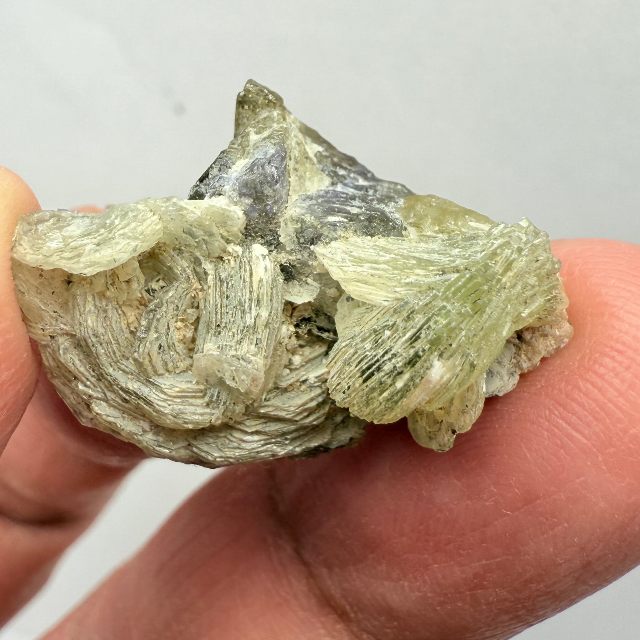 Prehinite with Tanzanite Crystal, 29.84ct, Merelani, Tanzania, Untreated Unheated, see the unheated tanzanite location in the next pictures and video