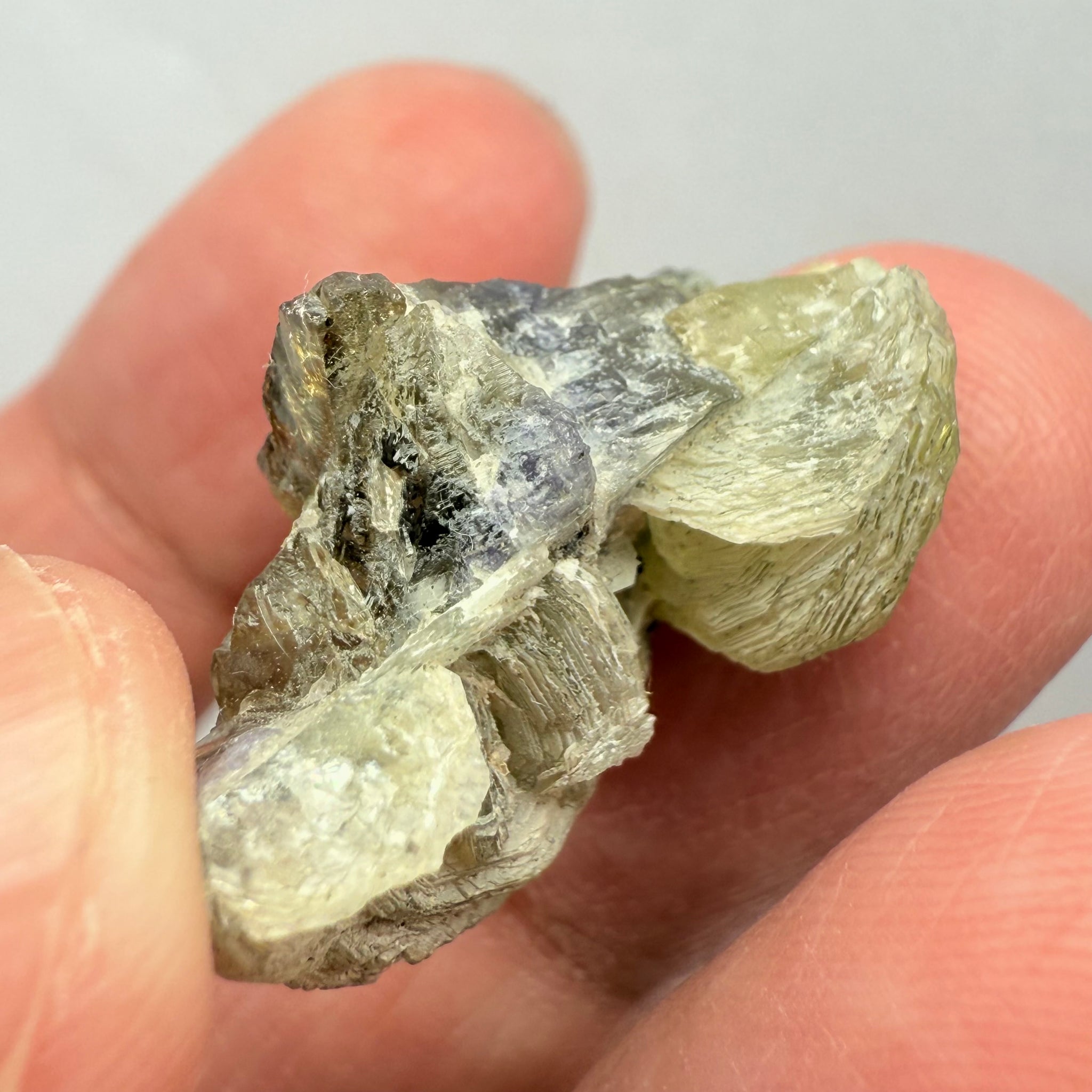 Prehinite with Tanzanite Crystal, 29.84ct, Merelani, Tanzania, Untreated Unheated, see the unheated tanzanite location in the next pictures and video