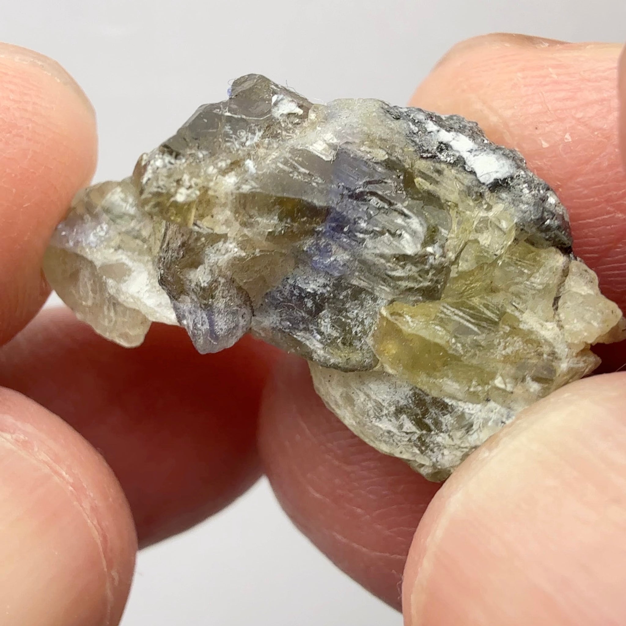 Prehinite with Tanzanite Crystal, 29.84ct, Merelani, Tanzania, Untreated Unheated, see the unheated tanzanite location in the next pictures and video