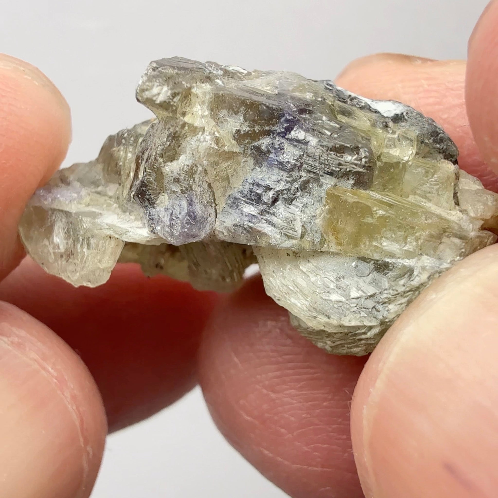 Prehinite with Tanzanite Crystal, 29.84ct, Merelani, Tanzania, Untreated Unheated, see the unheated tanzanite location in the next pictures and video