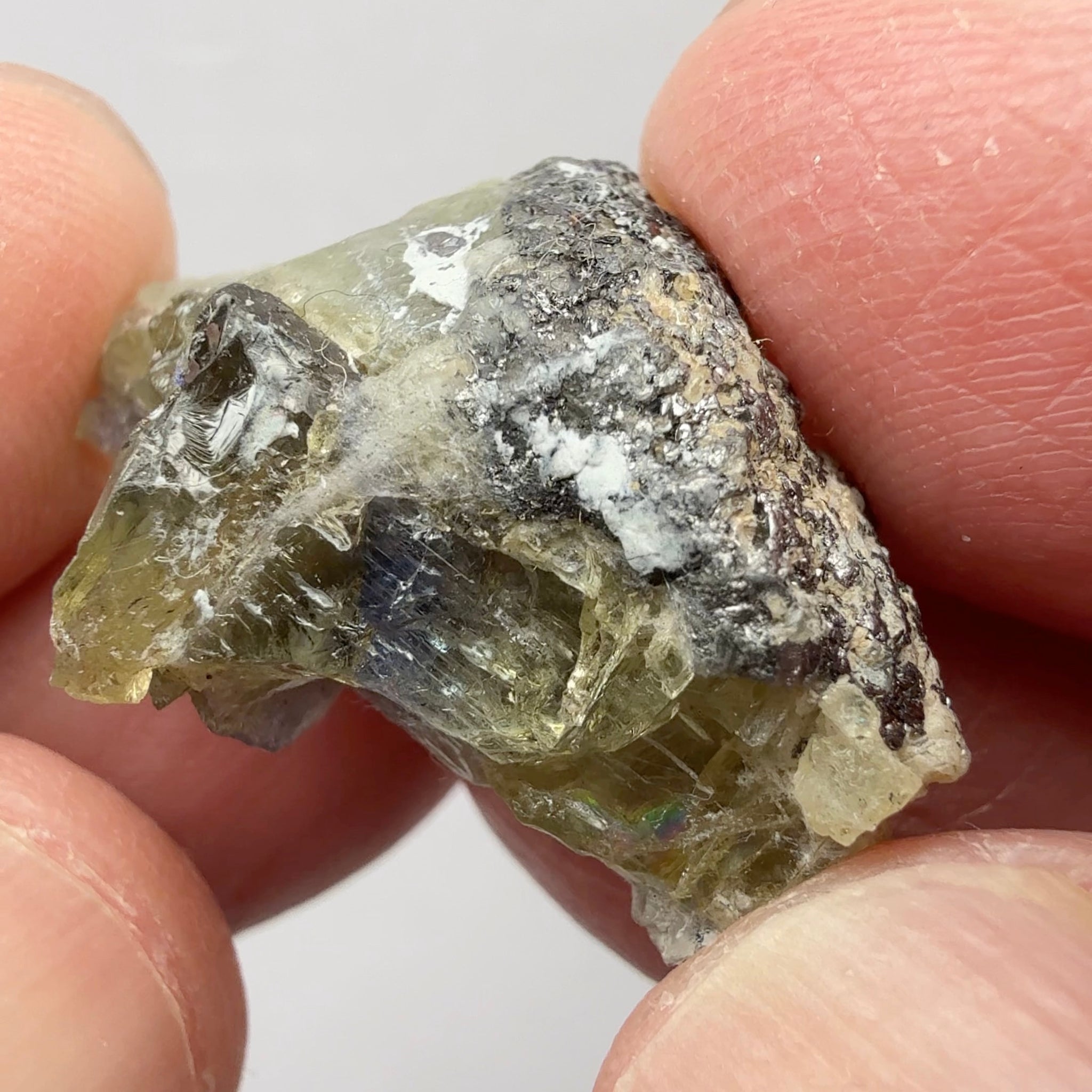 Prehinite with Tanzanite Crystal, 29.84ct, Merelani, Tanzania, Untreated Unheated, see the unheated tanzanite location in the next pictures and video