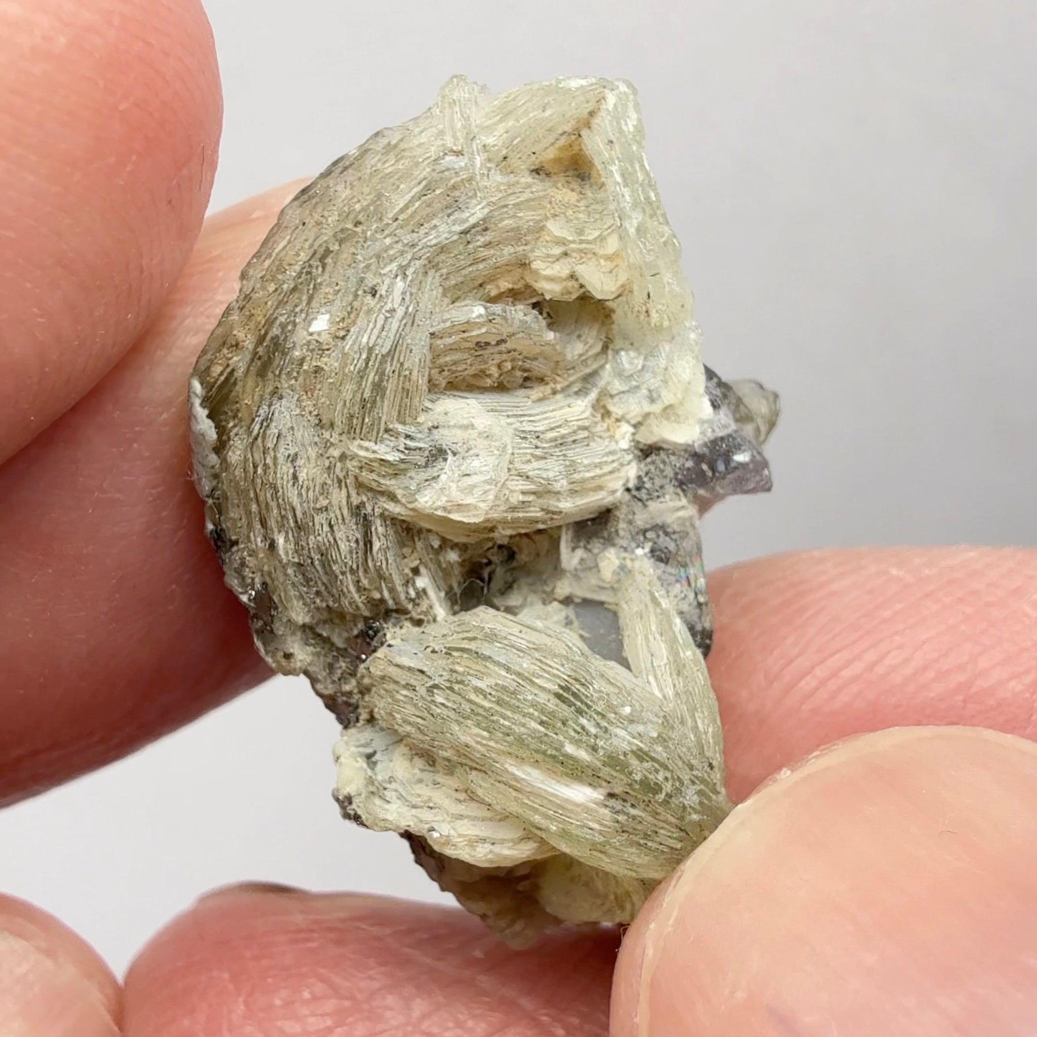 Prehinite with Tanzanite Crystal, 29.84ct, Merelani, Tanzania, Untreated Unheated, see the unheated tanzanite location in the next pictures and video