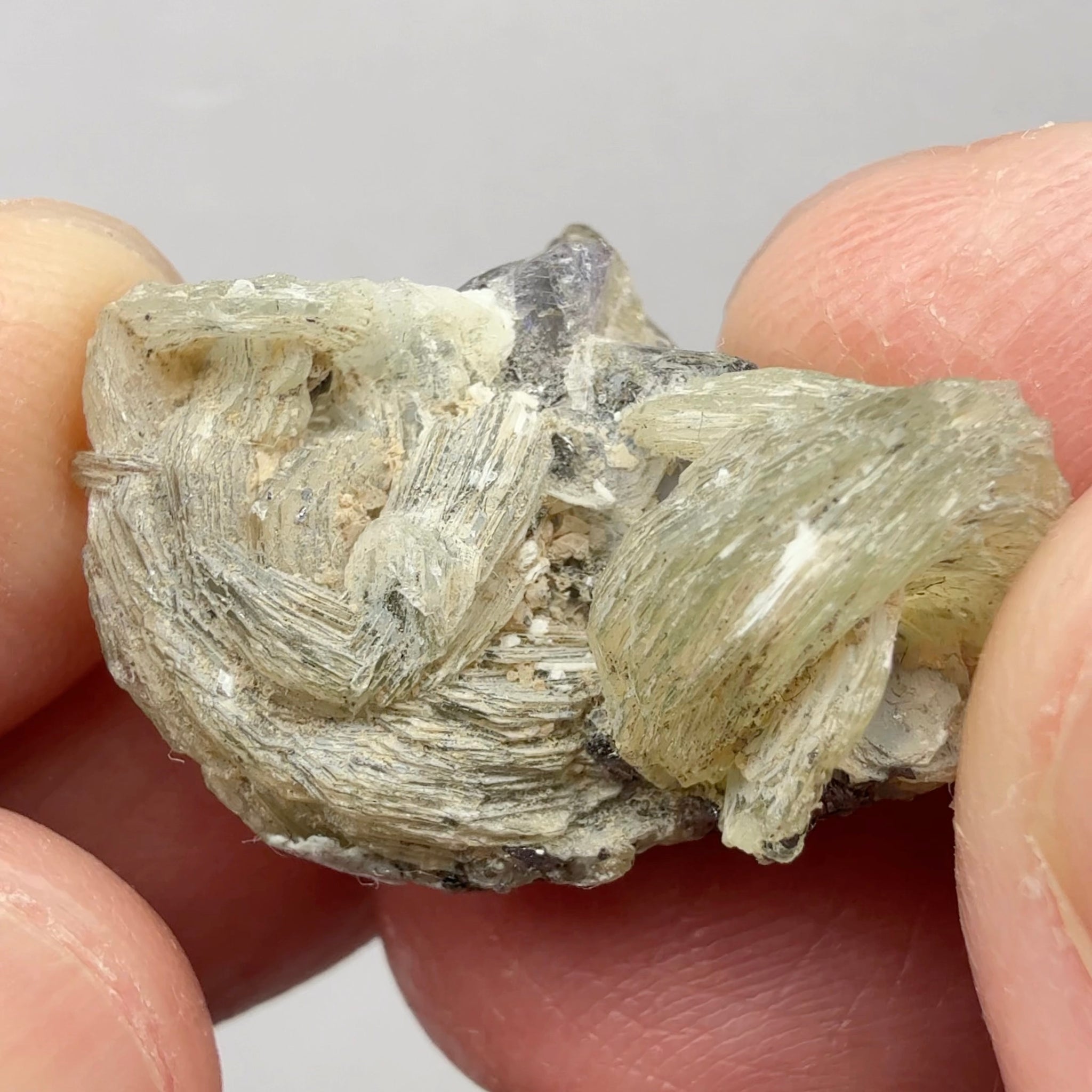 Prehinite with Tanzanite Crystal, 29.84ct, Merelani, Tanzania, Untreated Unheated, see the unheated tanzanite location in the next pictures and video